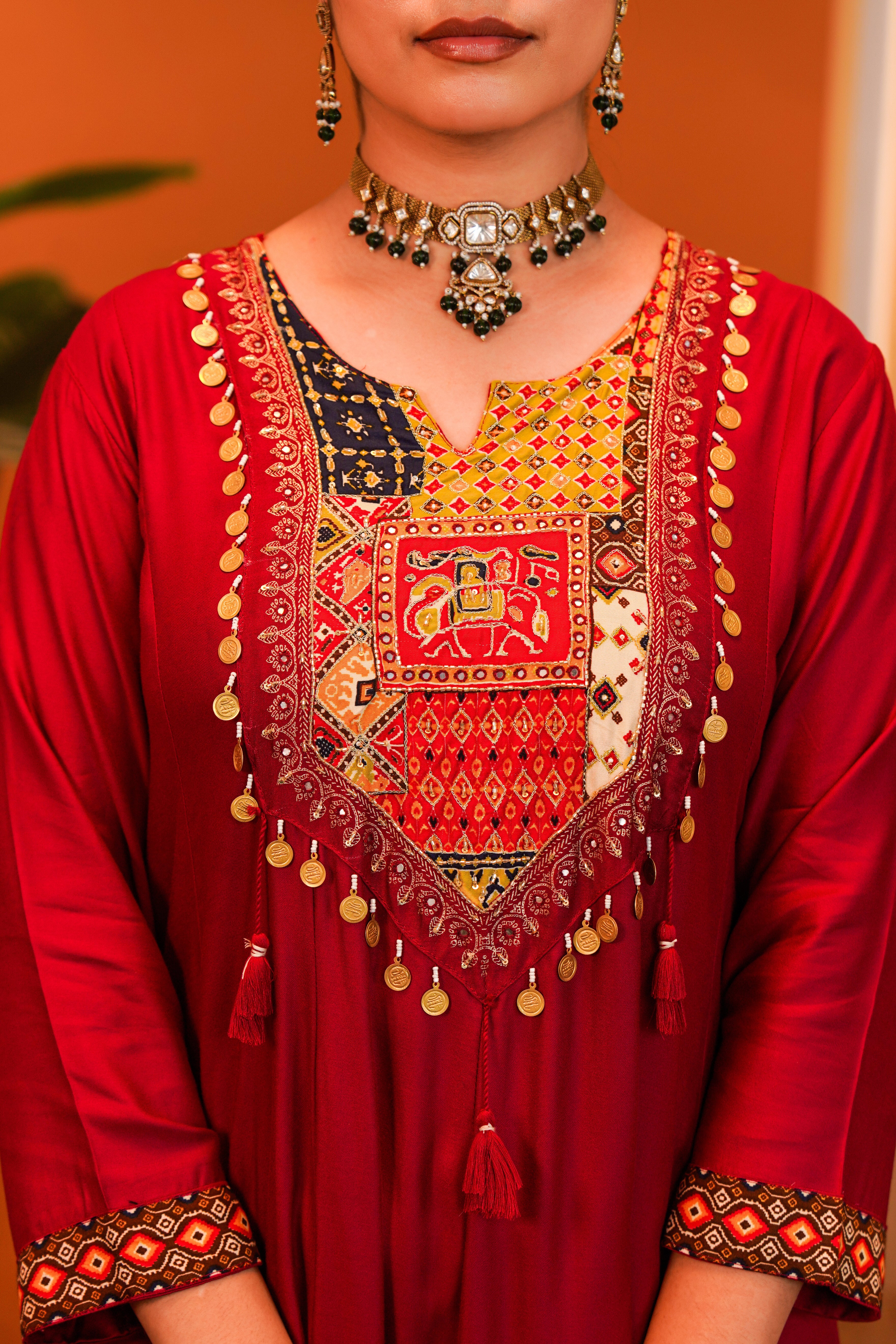 Regal Maroon Embellished Crepe Silk Anarkali Set