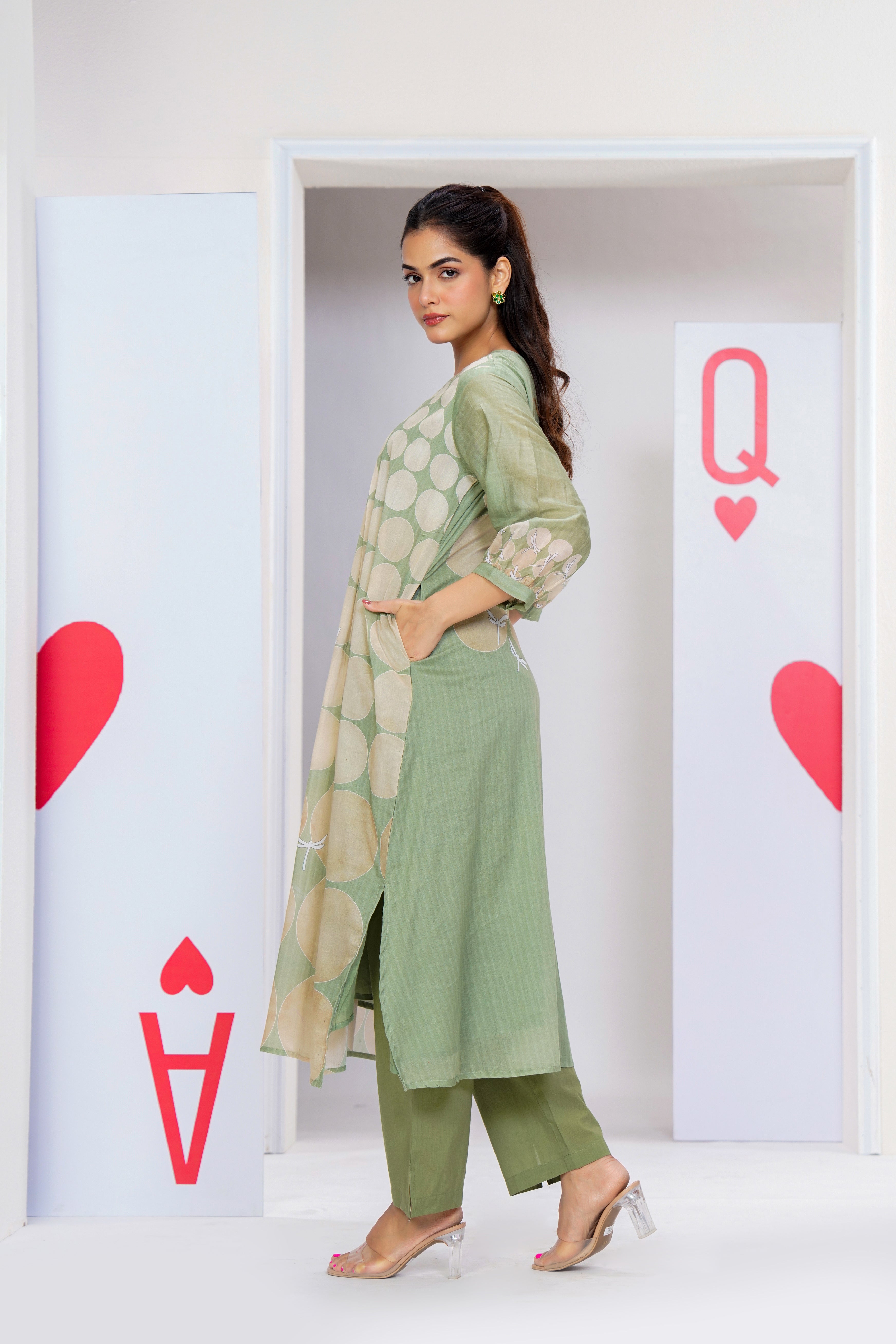 Sage Pop Printed Cotton Kurta Set