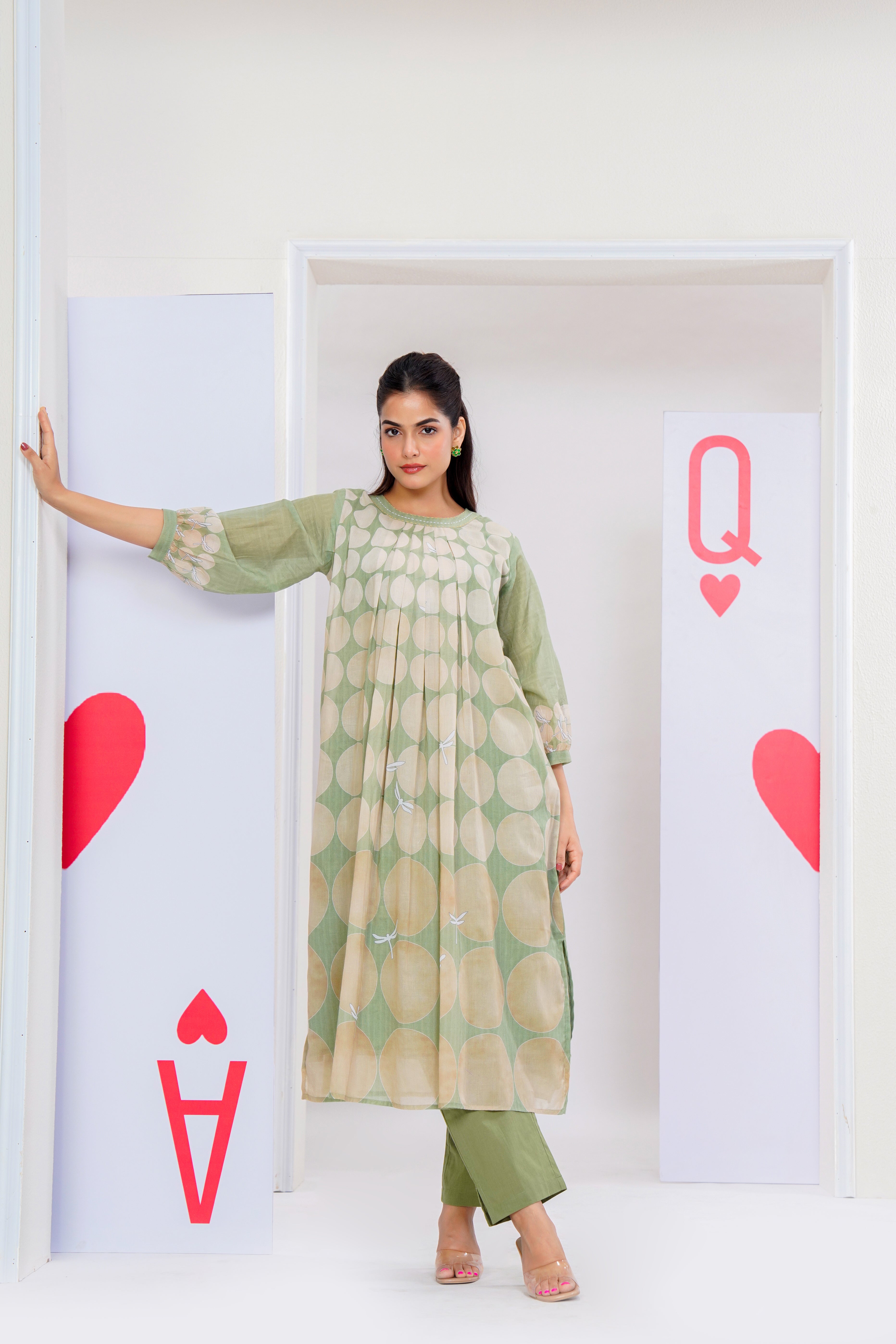 Sage Pop Printed Cotton Kurta Set