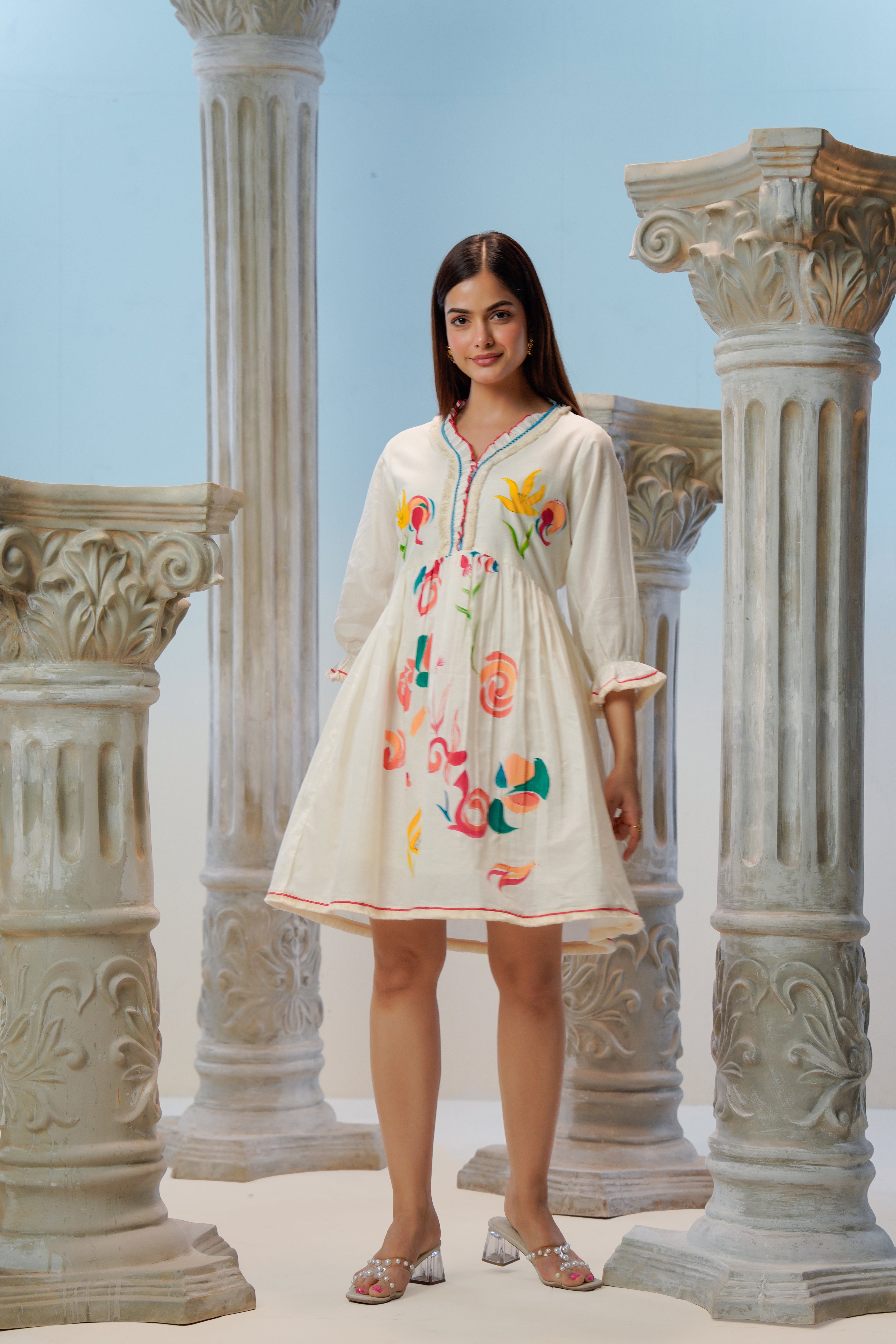 Ivory Flora Hand Painted Cotton Dress