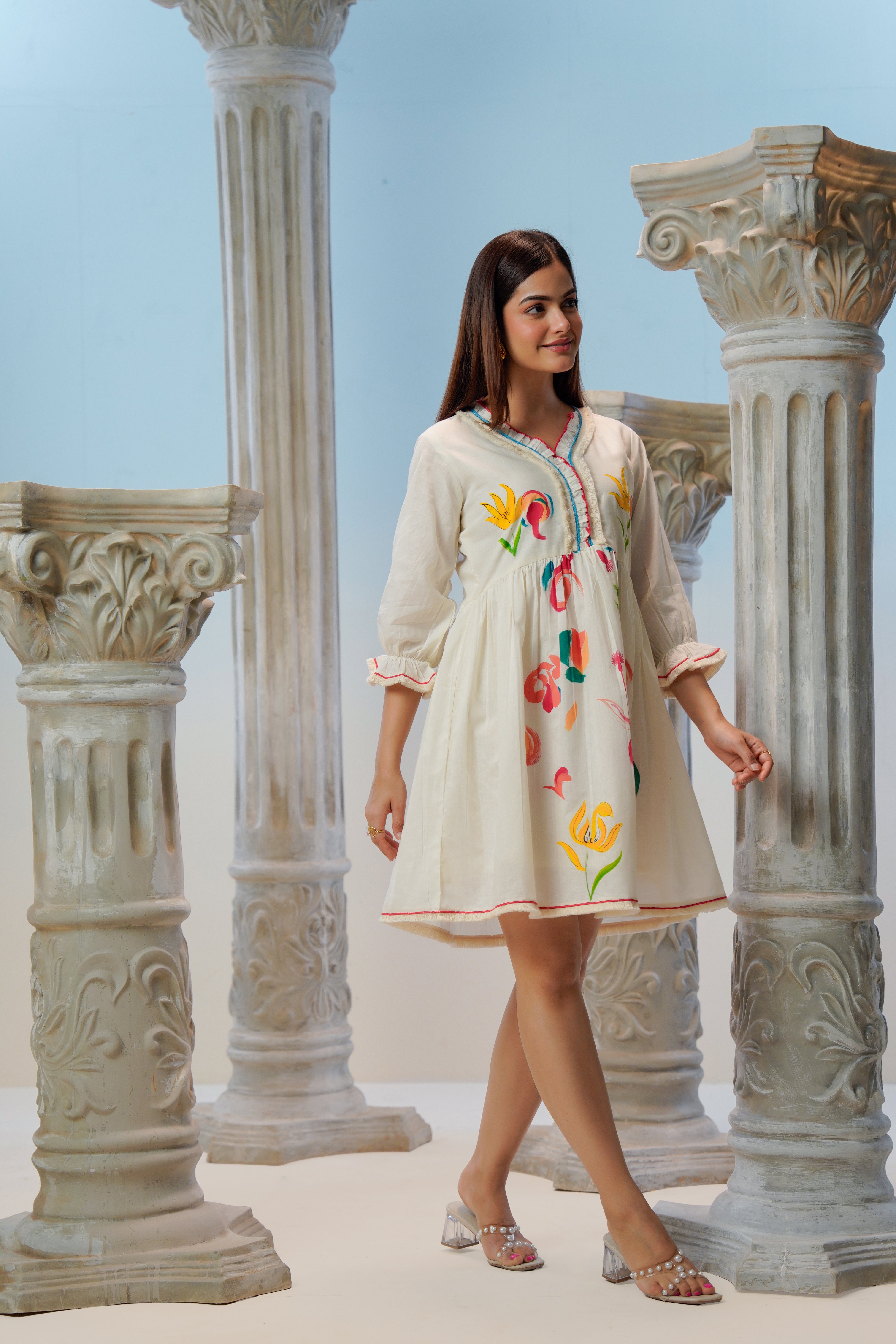 Ivory Flora Hand Painted Cotton Dress