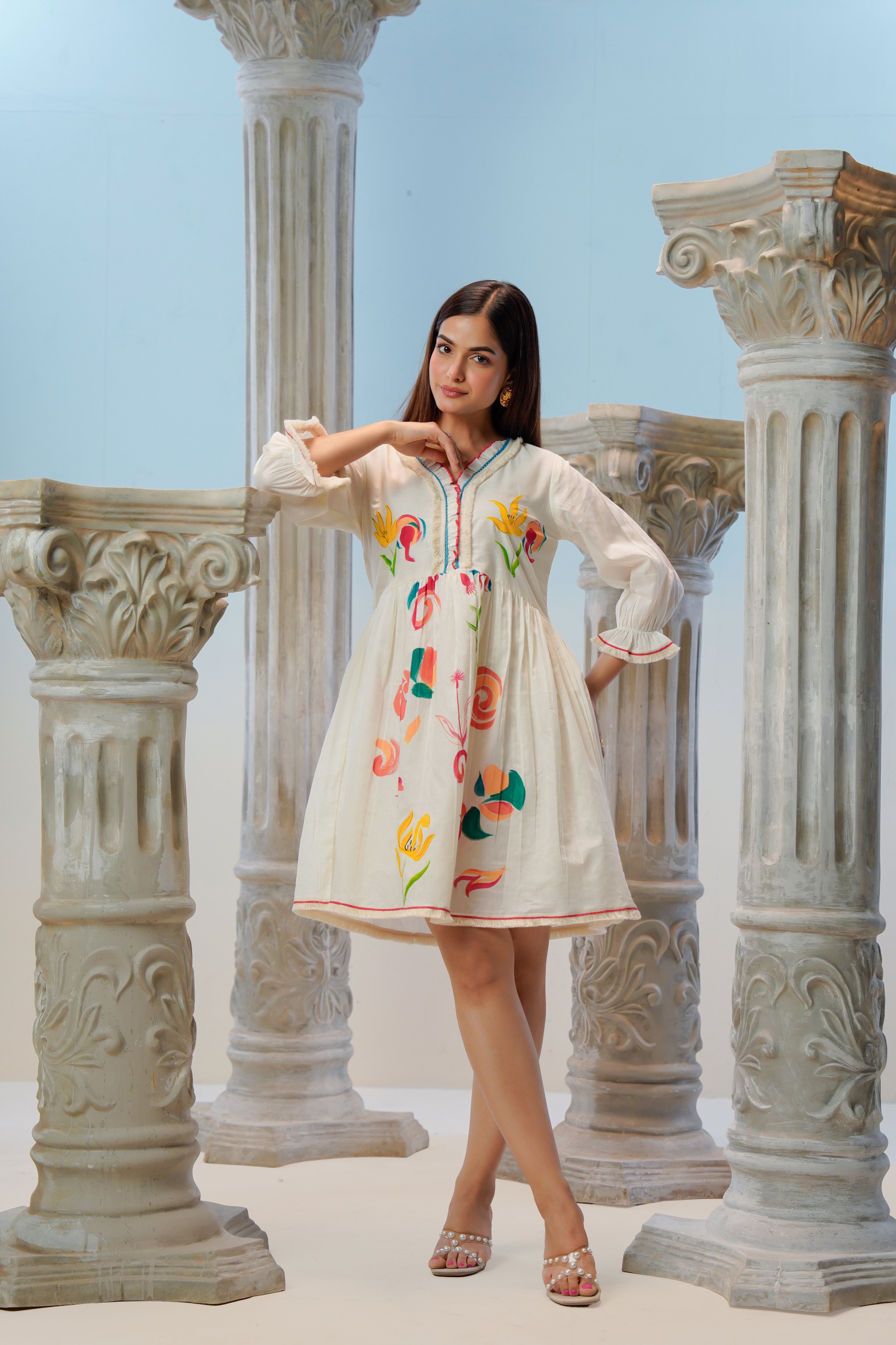 Ivory Flora Hand Painted Cotton Dress