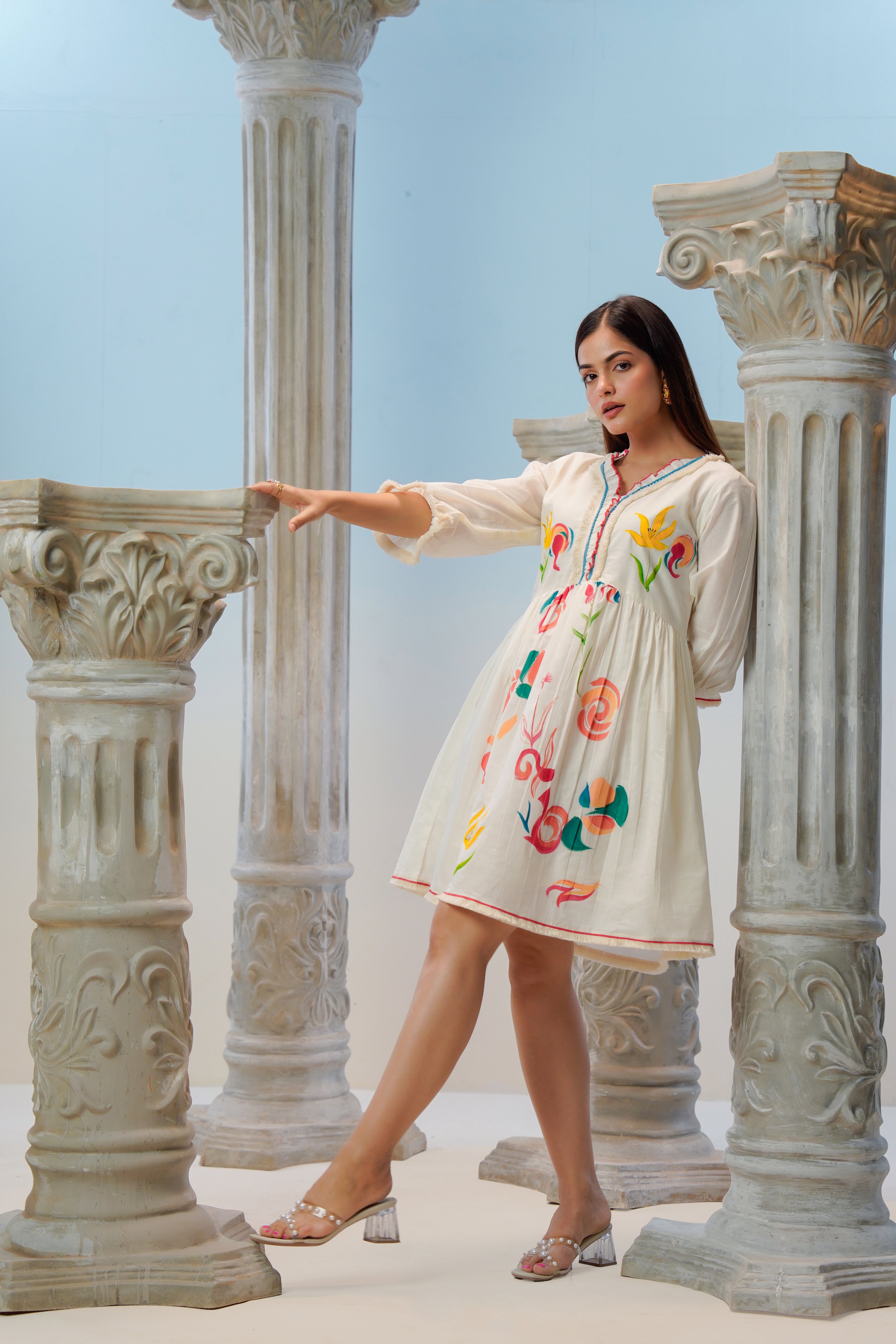 Ivory Flora Hand Painted Cotton Dress