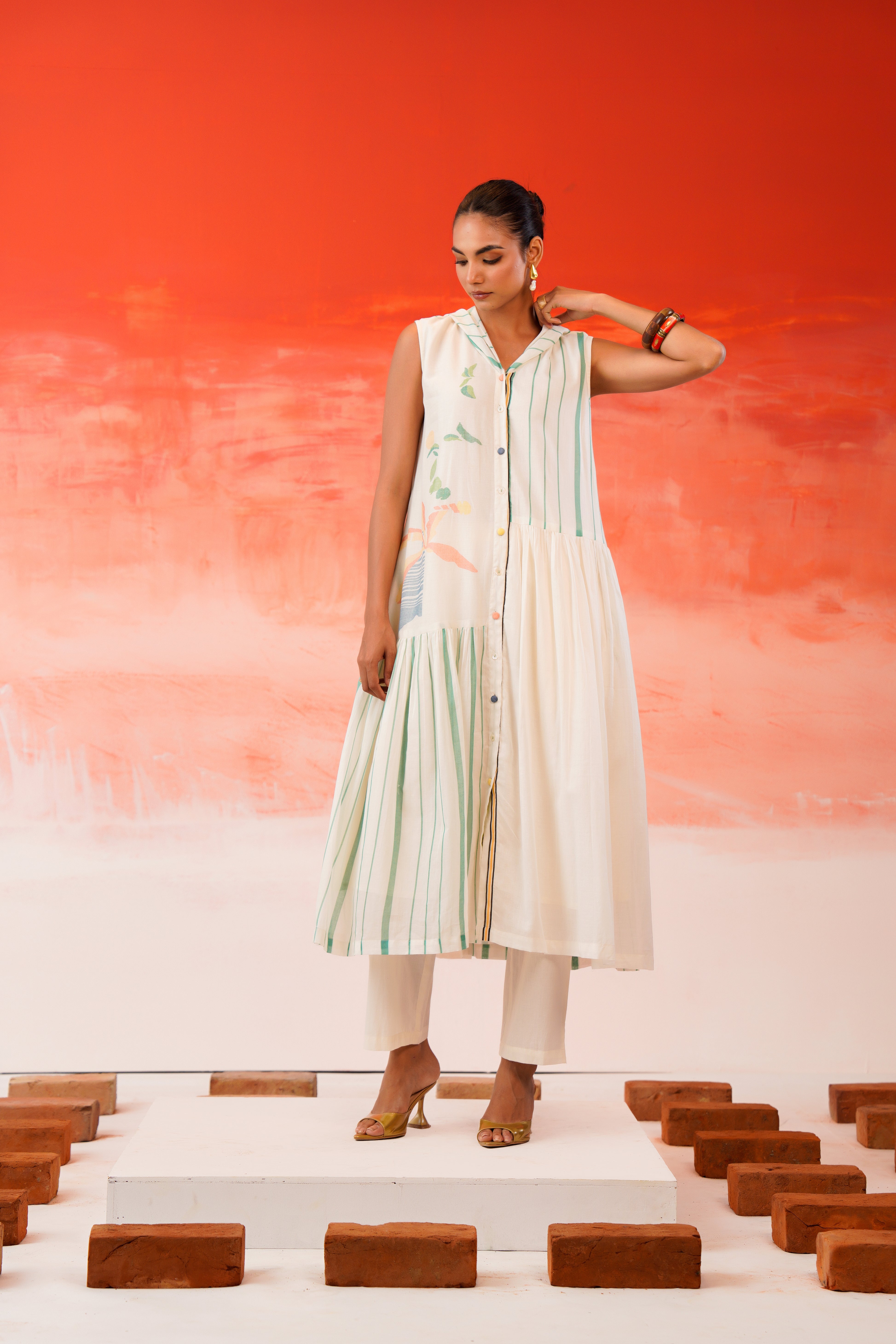 Snow White Printed Cotton Kurta Set