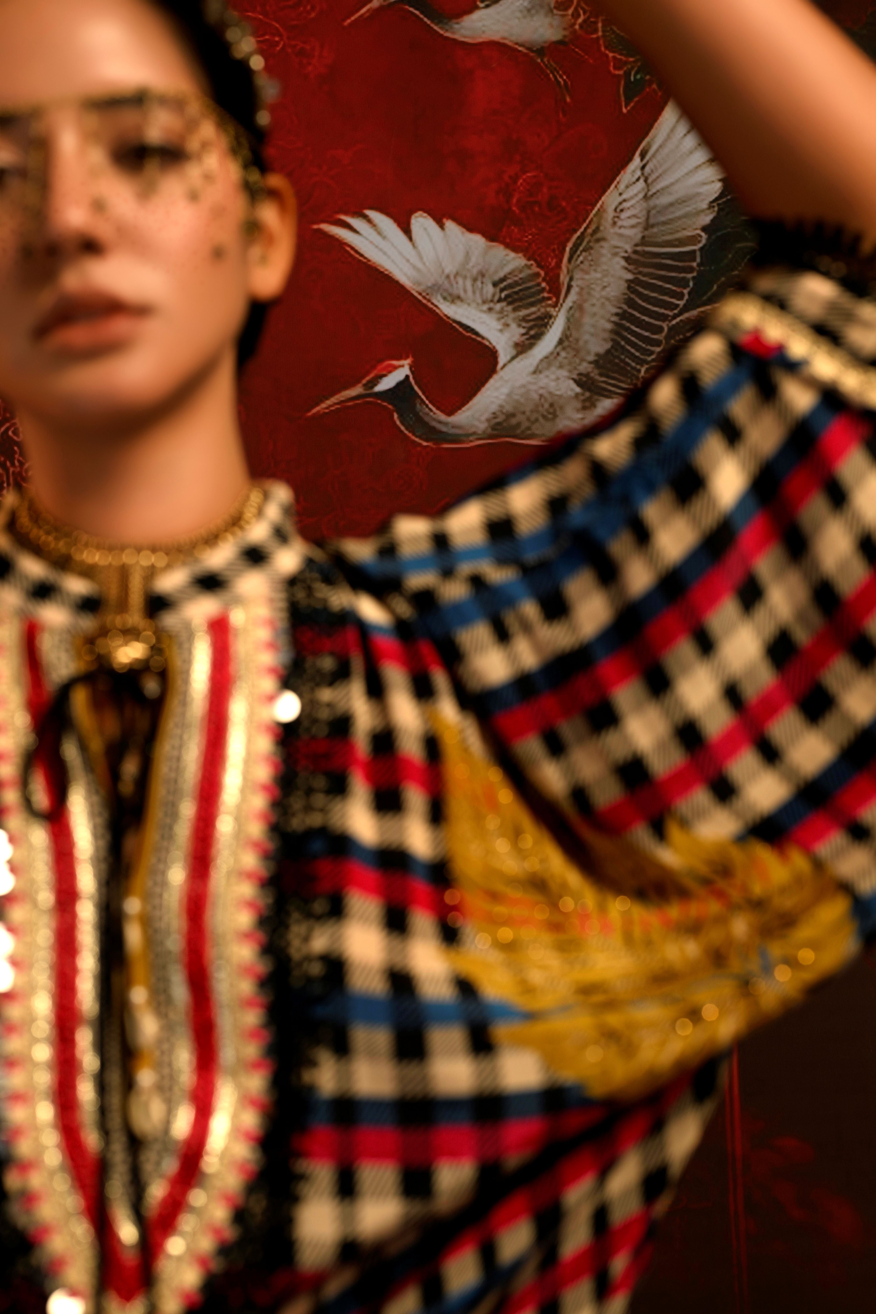 Cerulean Gingham Printed Crepe Silk Co-Ord Set