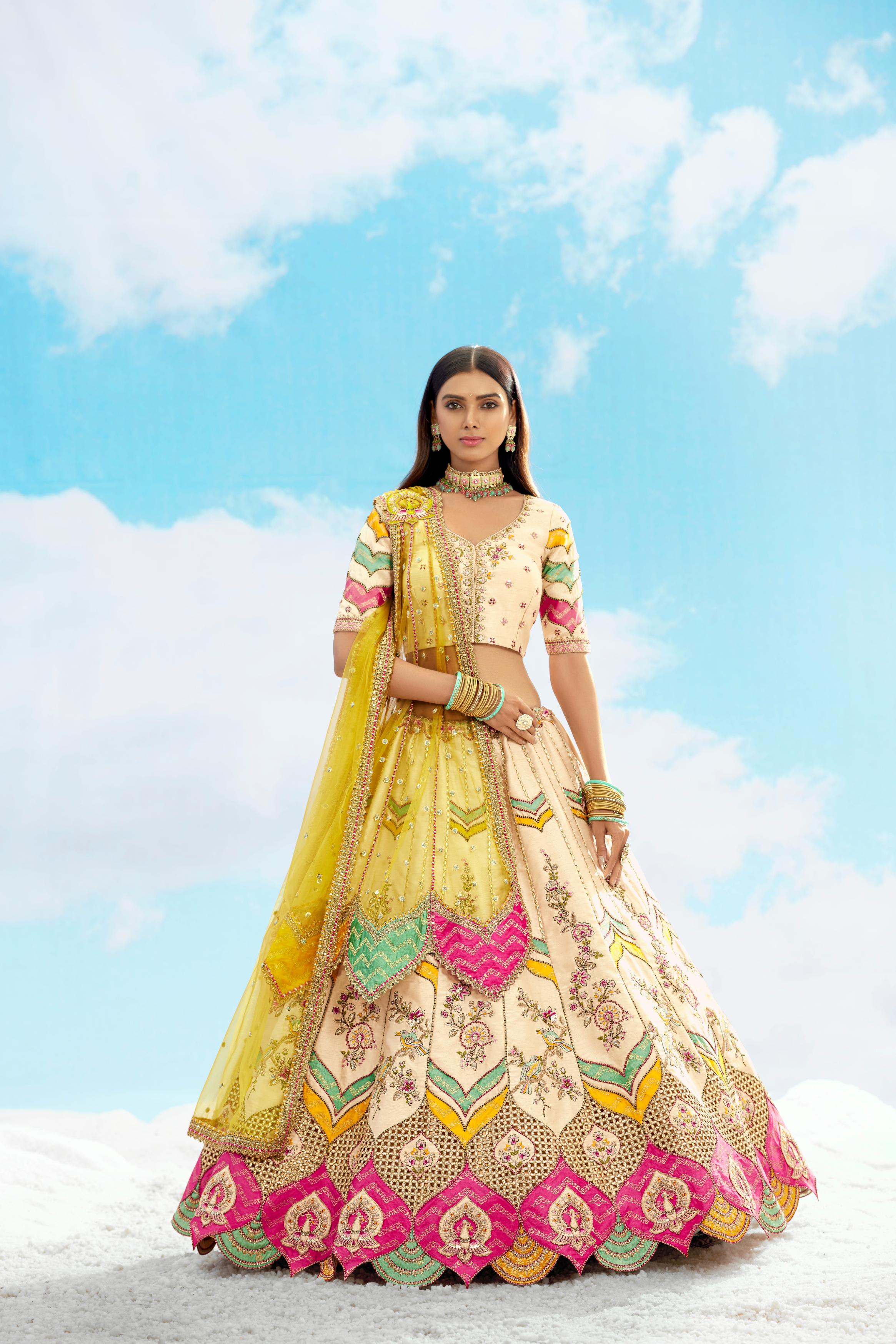 Multi Color Embellished Premium Silk Lehenga Set