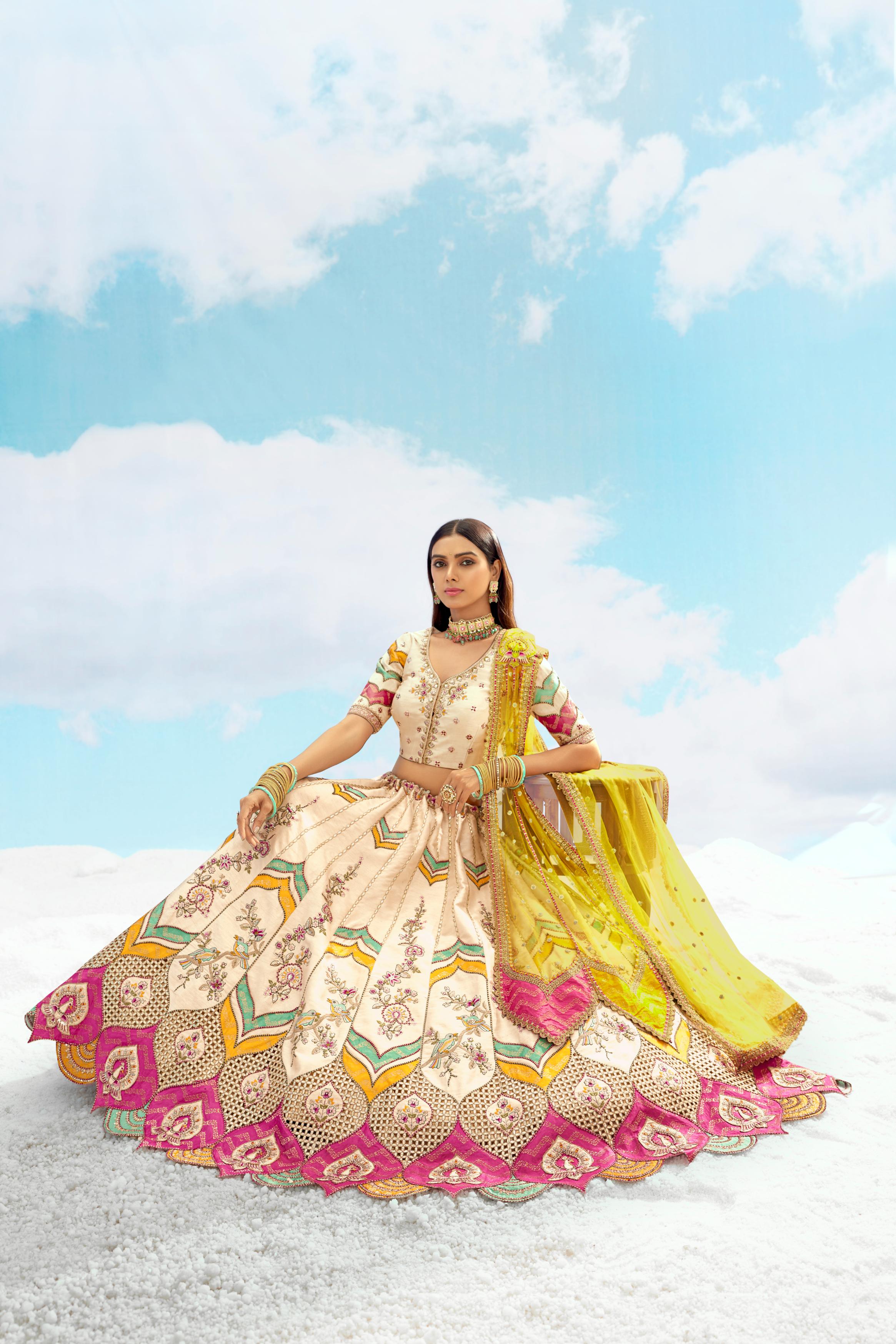 Multi Color Embellished Premium Silk Lehenga Set