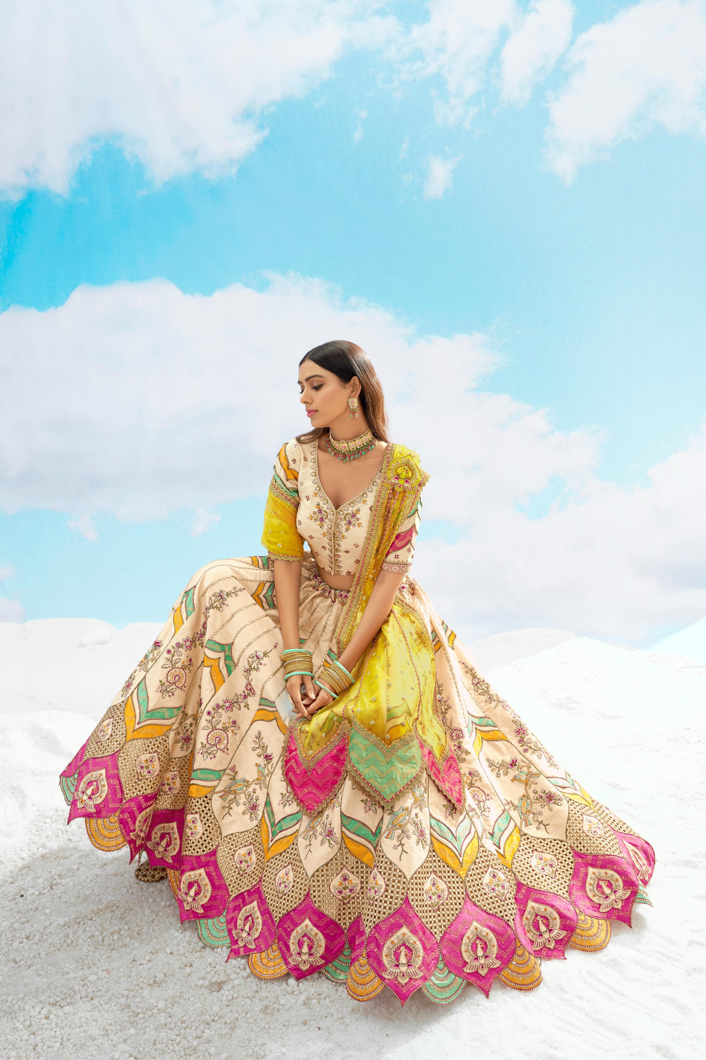 Multi Color Embellished Premium Silk Lehenga Set