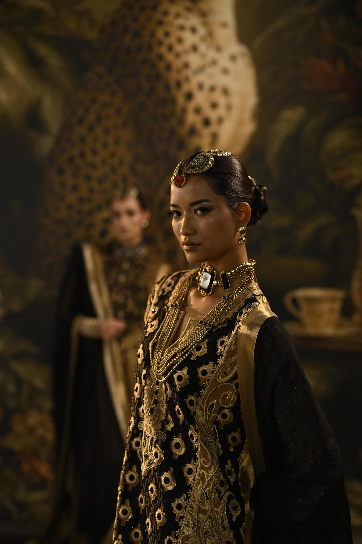 Gold Noir Embellished Tissue Banarasi Silk Kurta Set