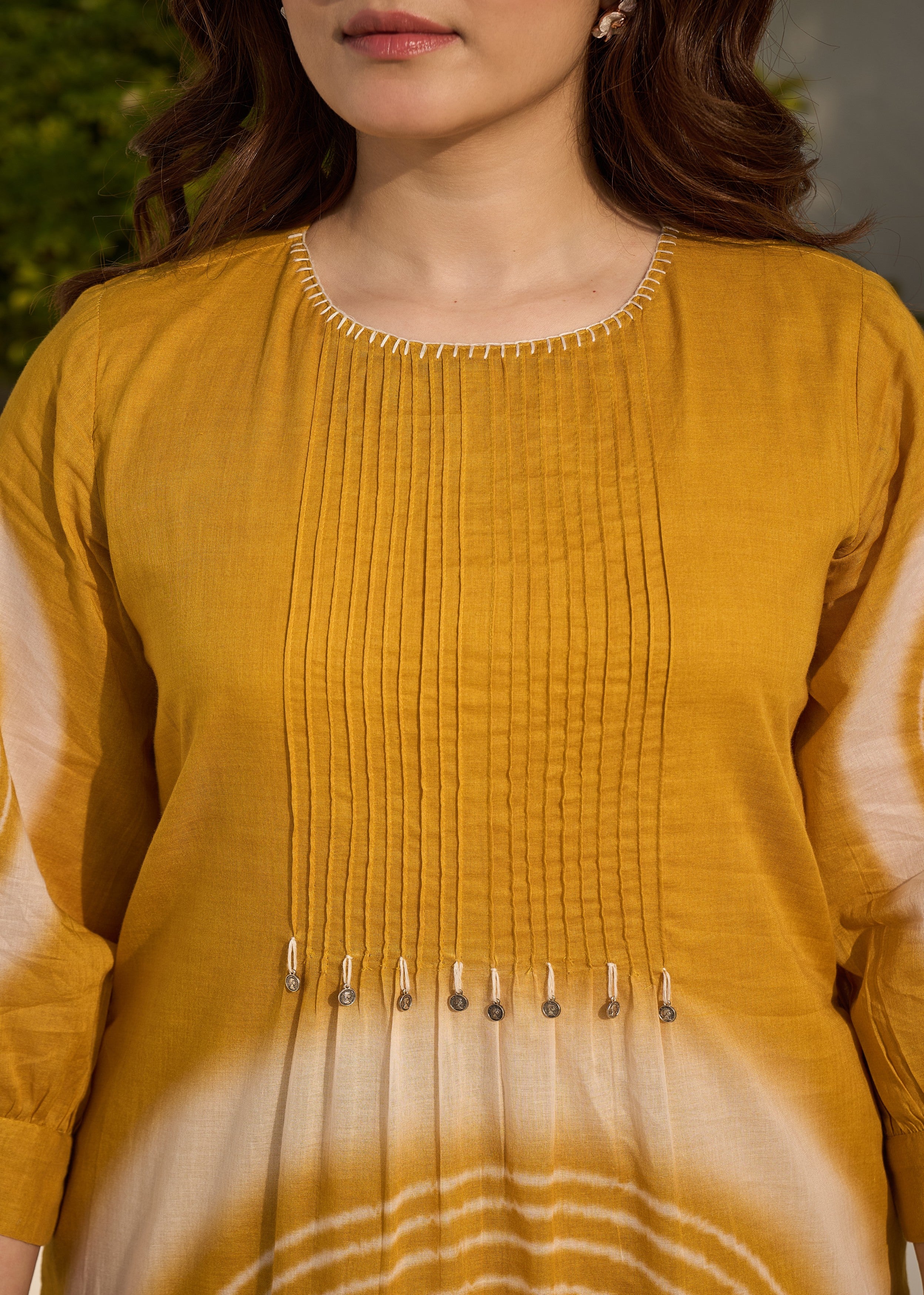 Mustard Yellow Embroidered Mul-Cotton Kurta Set