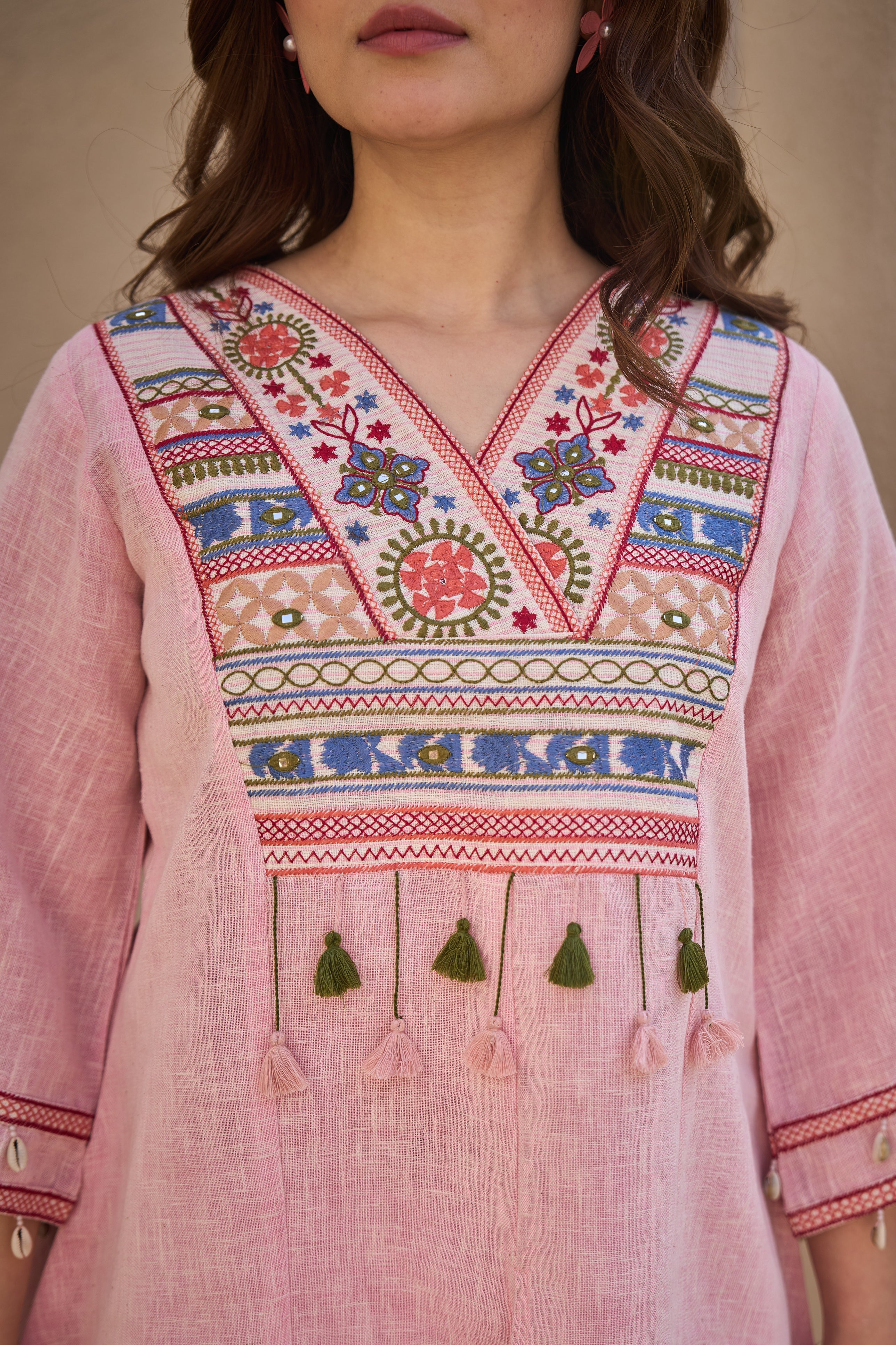 Rose Boho Embroidered Linen Co-Ord Set