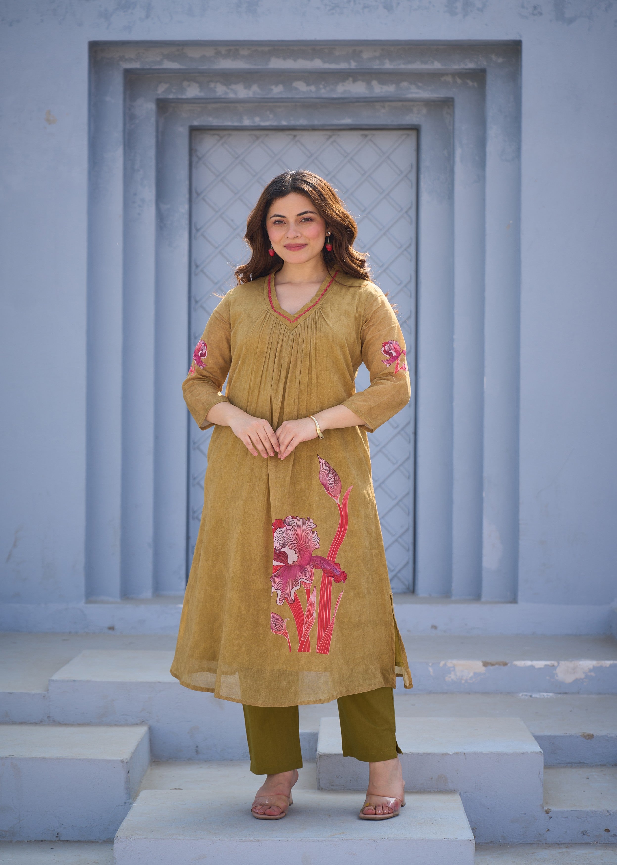 Crimson Iris Printed Cotton Kurta Set