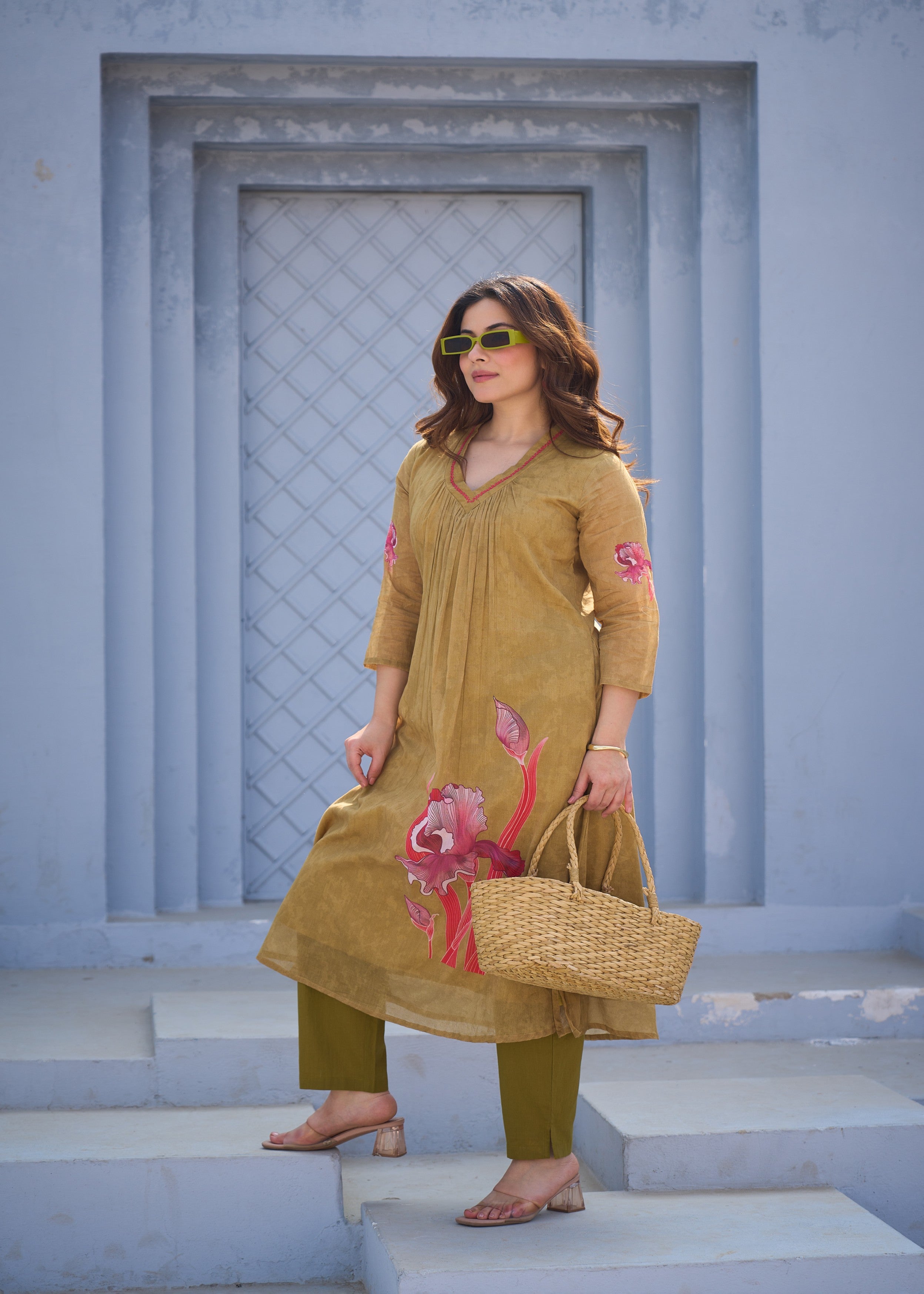 Crimson Iris Printed Cotton Kurta Set