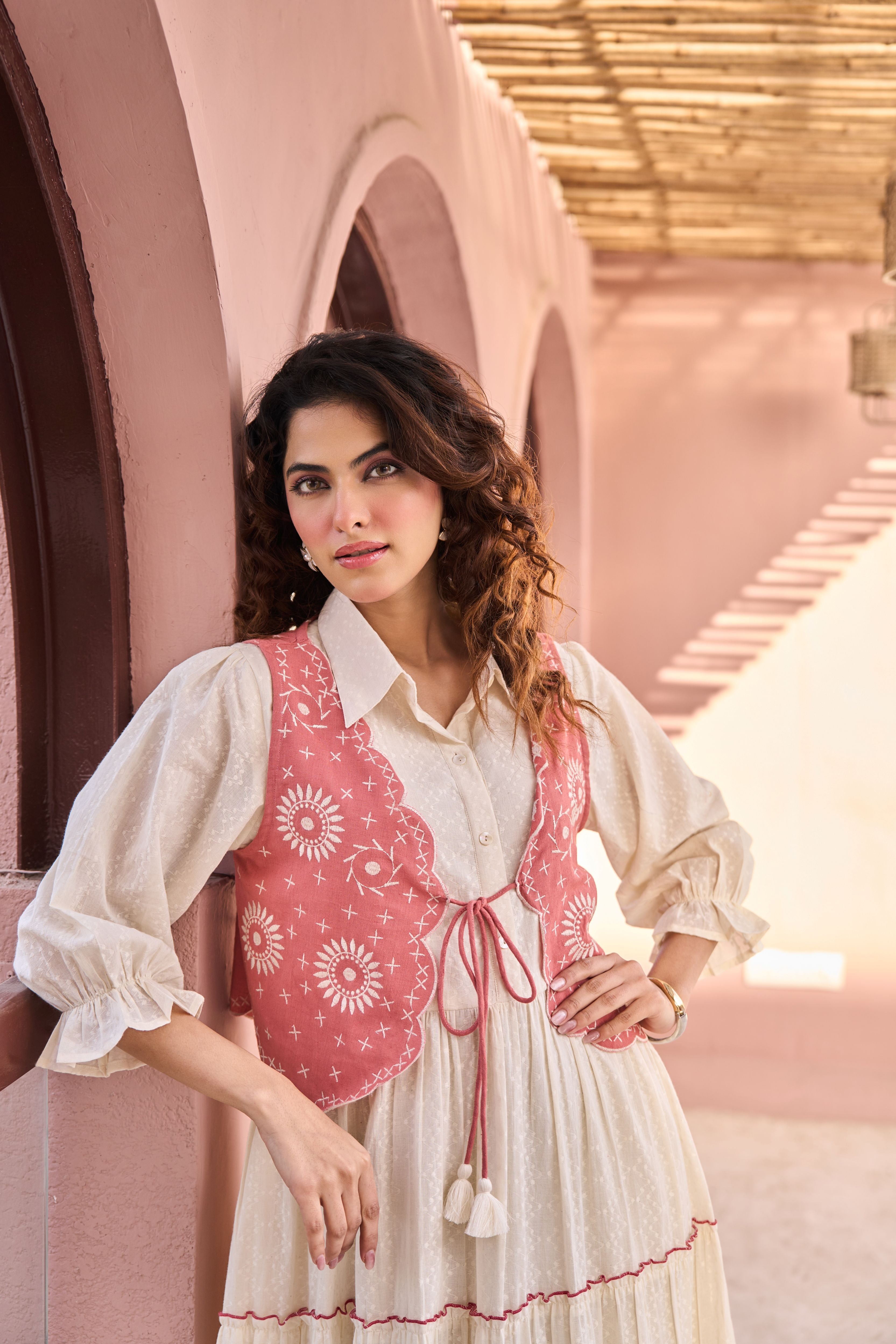 Boho Blush Cotton Midi Flared Dress