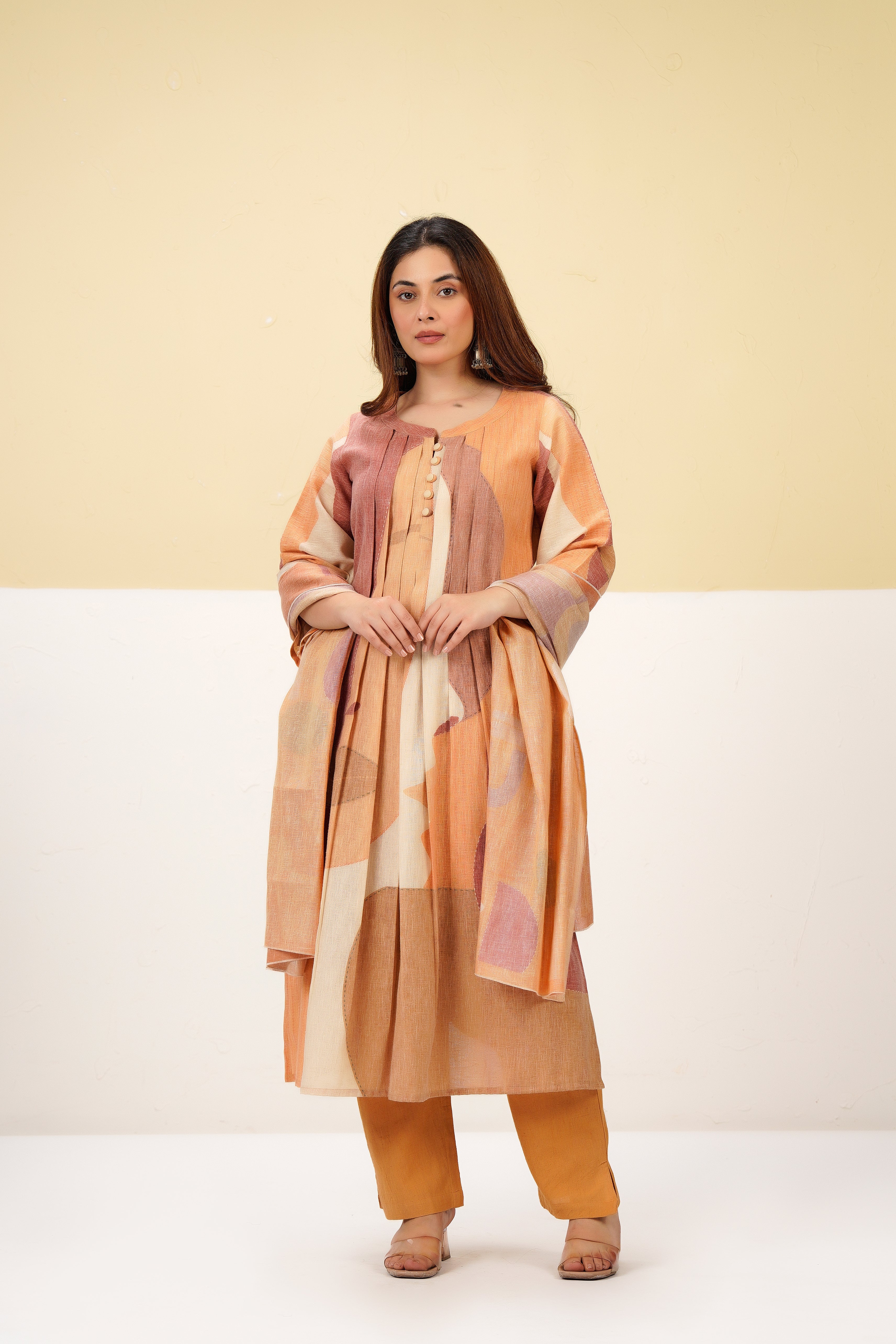 Terracota Abstract Printed Linen Pant Set