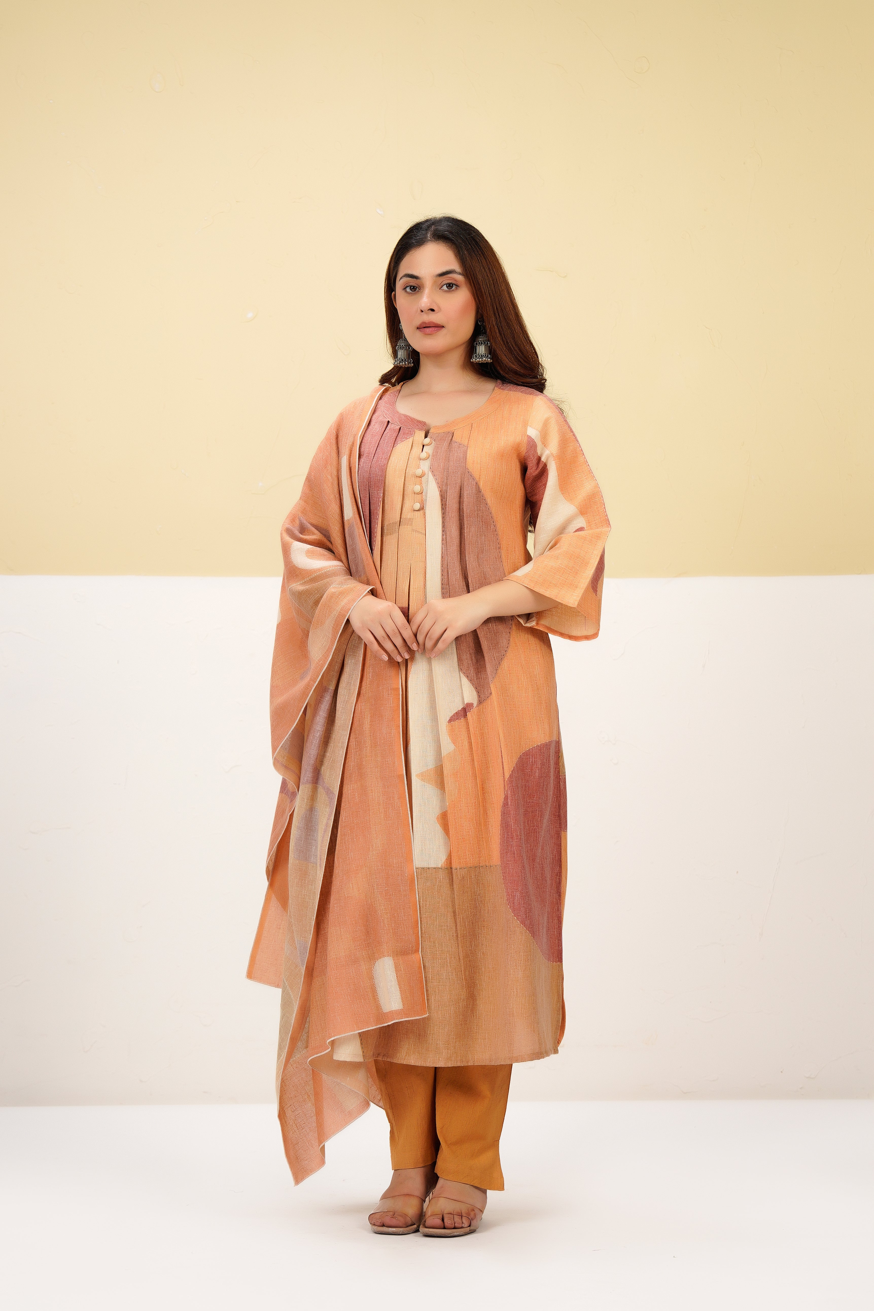 Terracota Abstract Printed Linen Pant Set