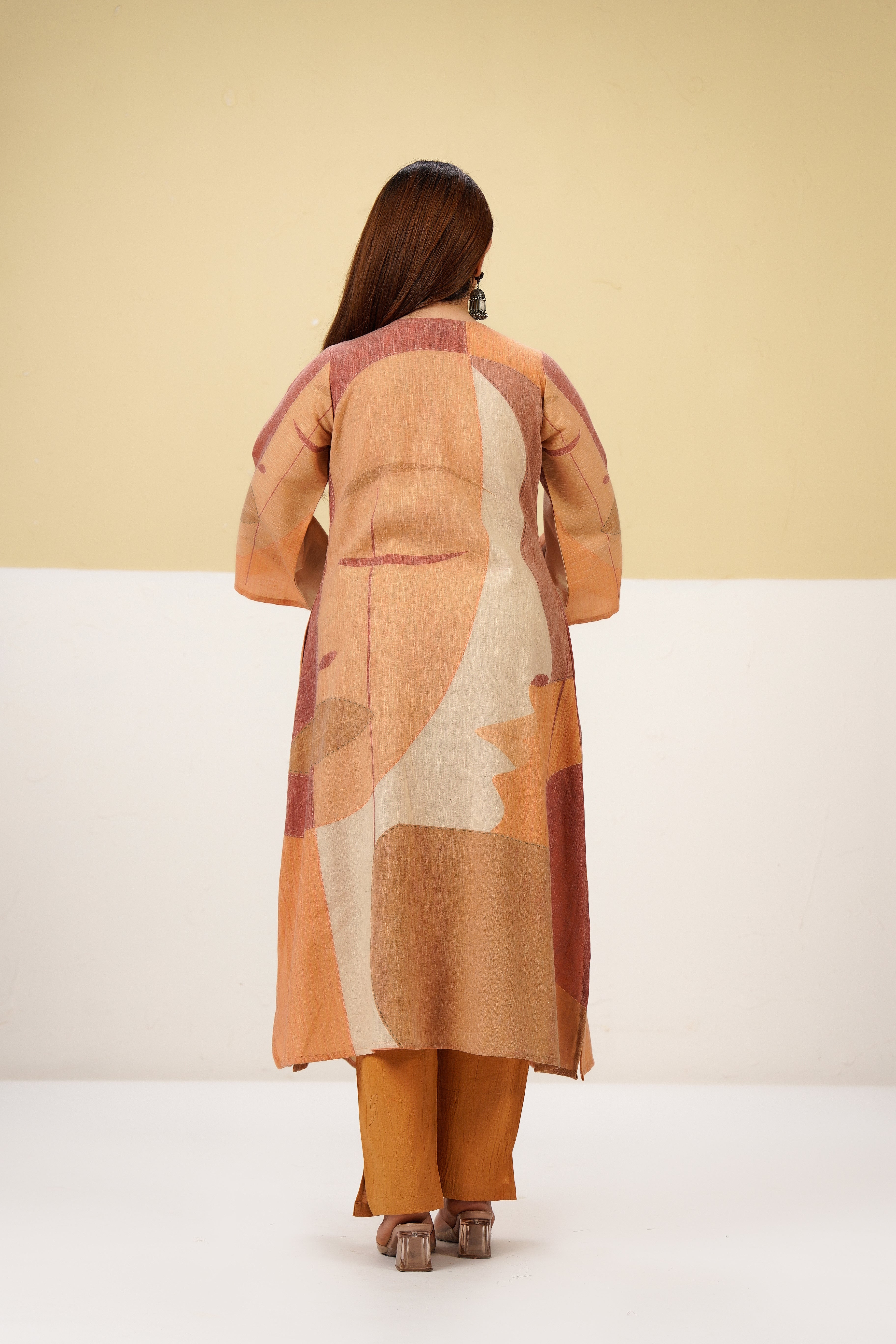 Terracota Abstract Printed Linen Pant Set