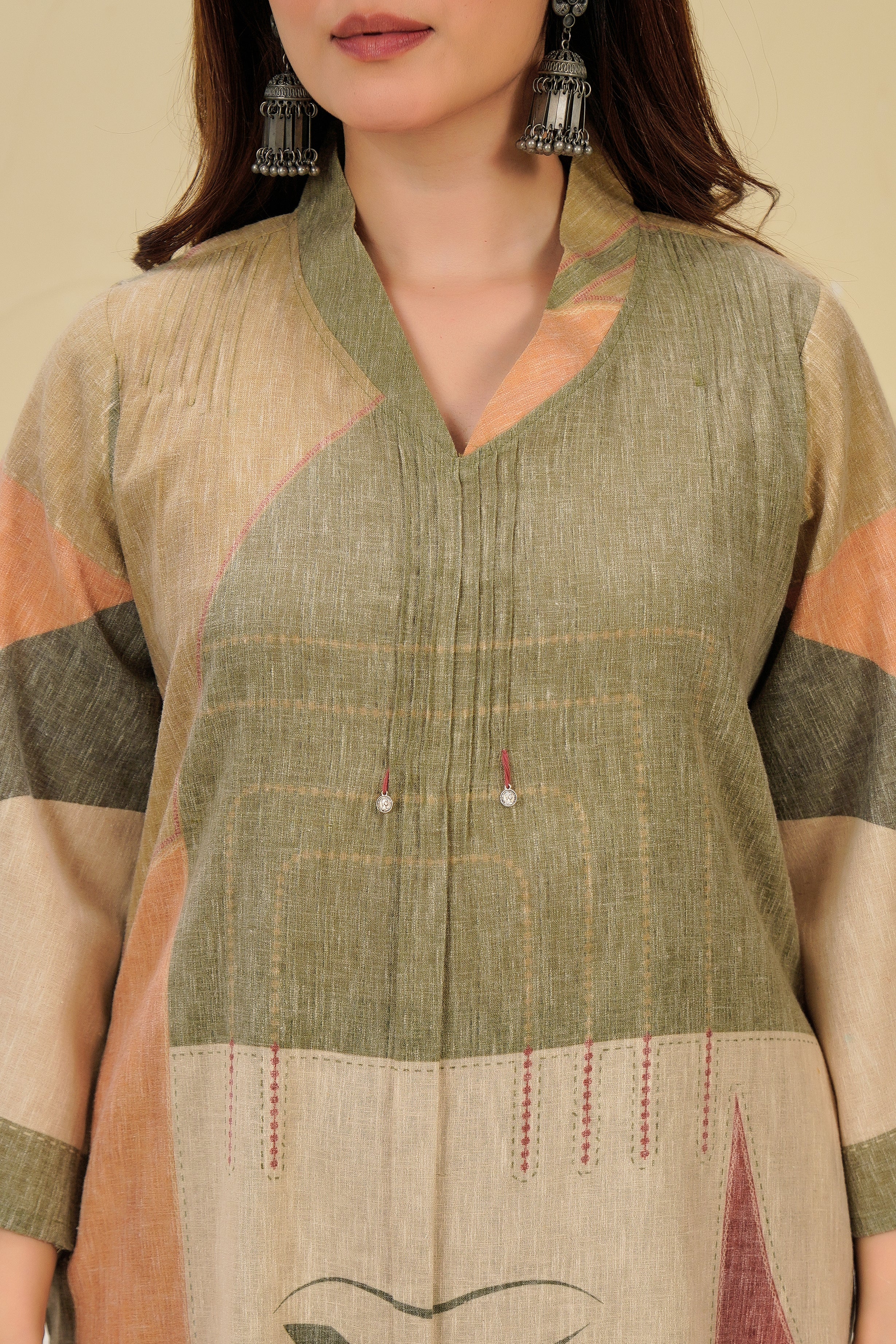Earthy Glow Printed Cotton Linen Kurta Set