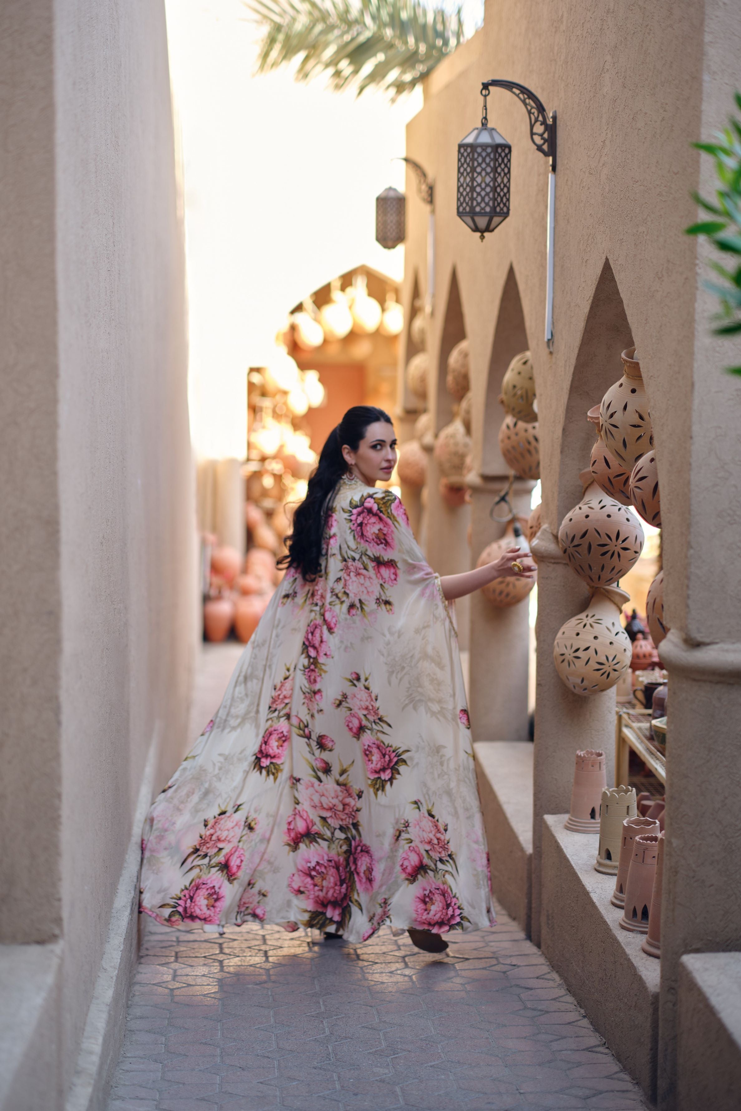 Soft Beige Floral Luxe Jacket Gown