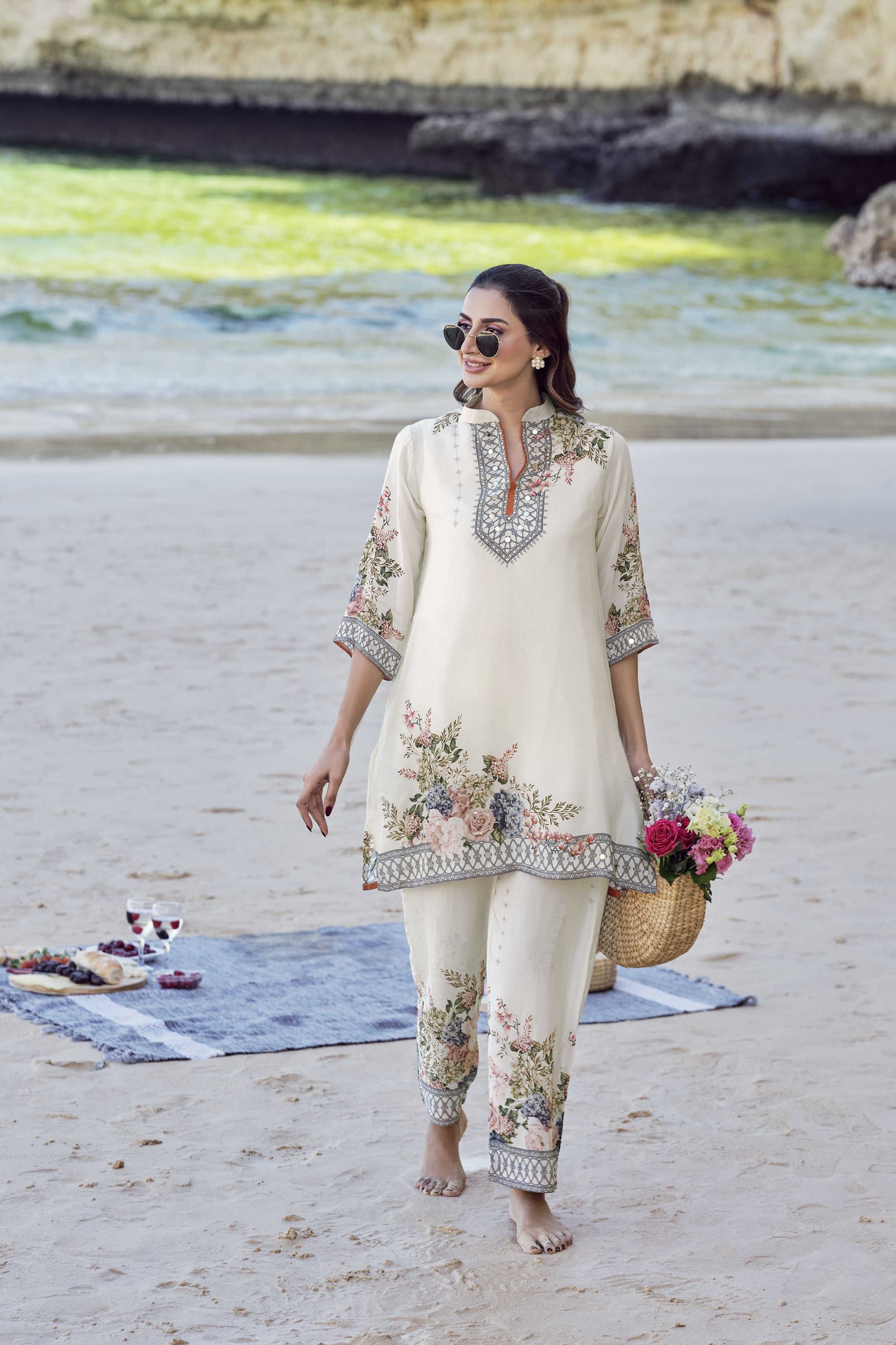 Elegant Floral Embroidered Lawn Suit – Ivory Bliss