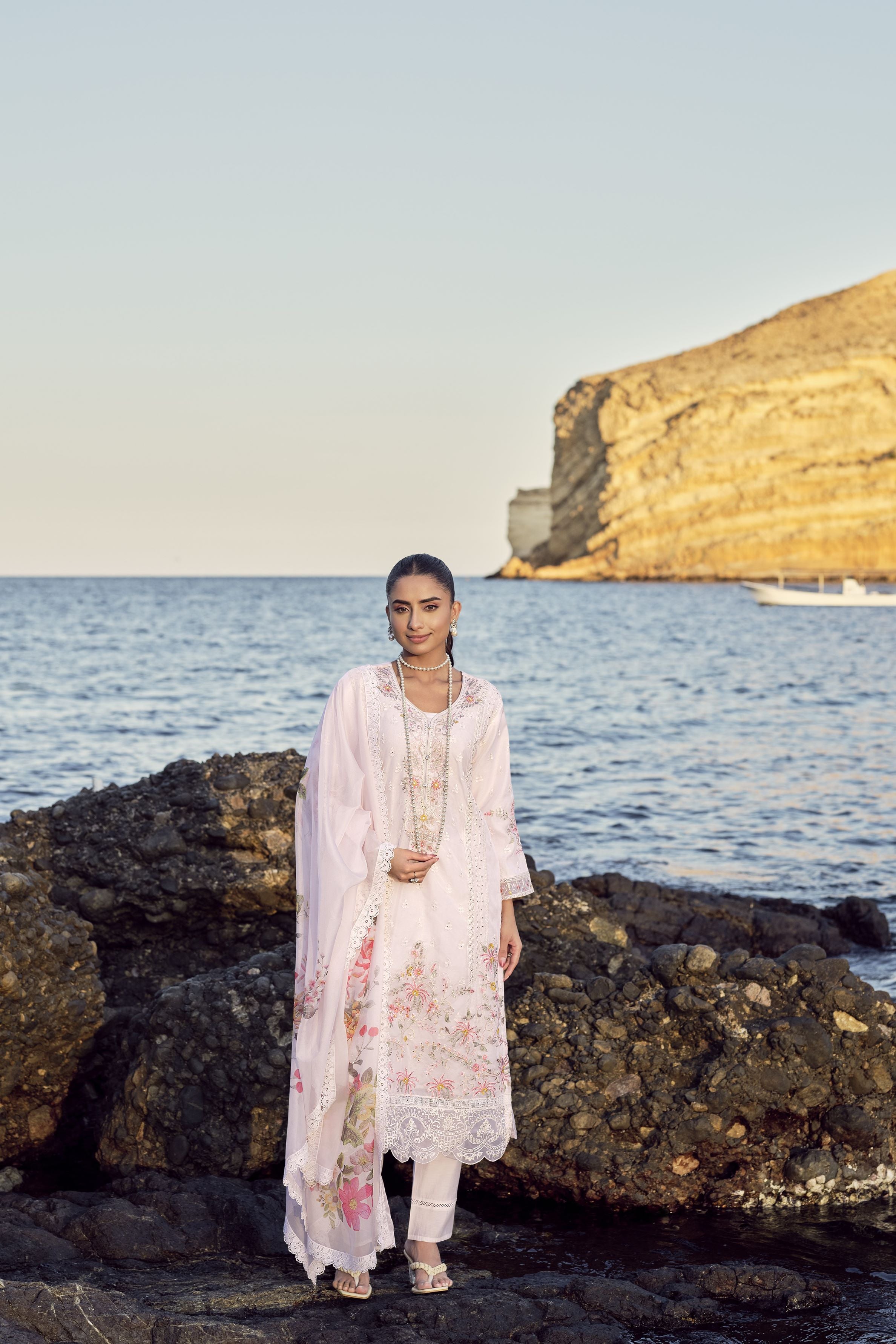 Pastel Pink Embroidered Pants Set