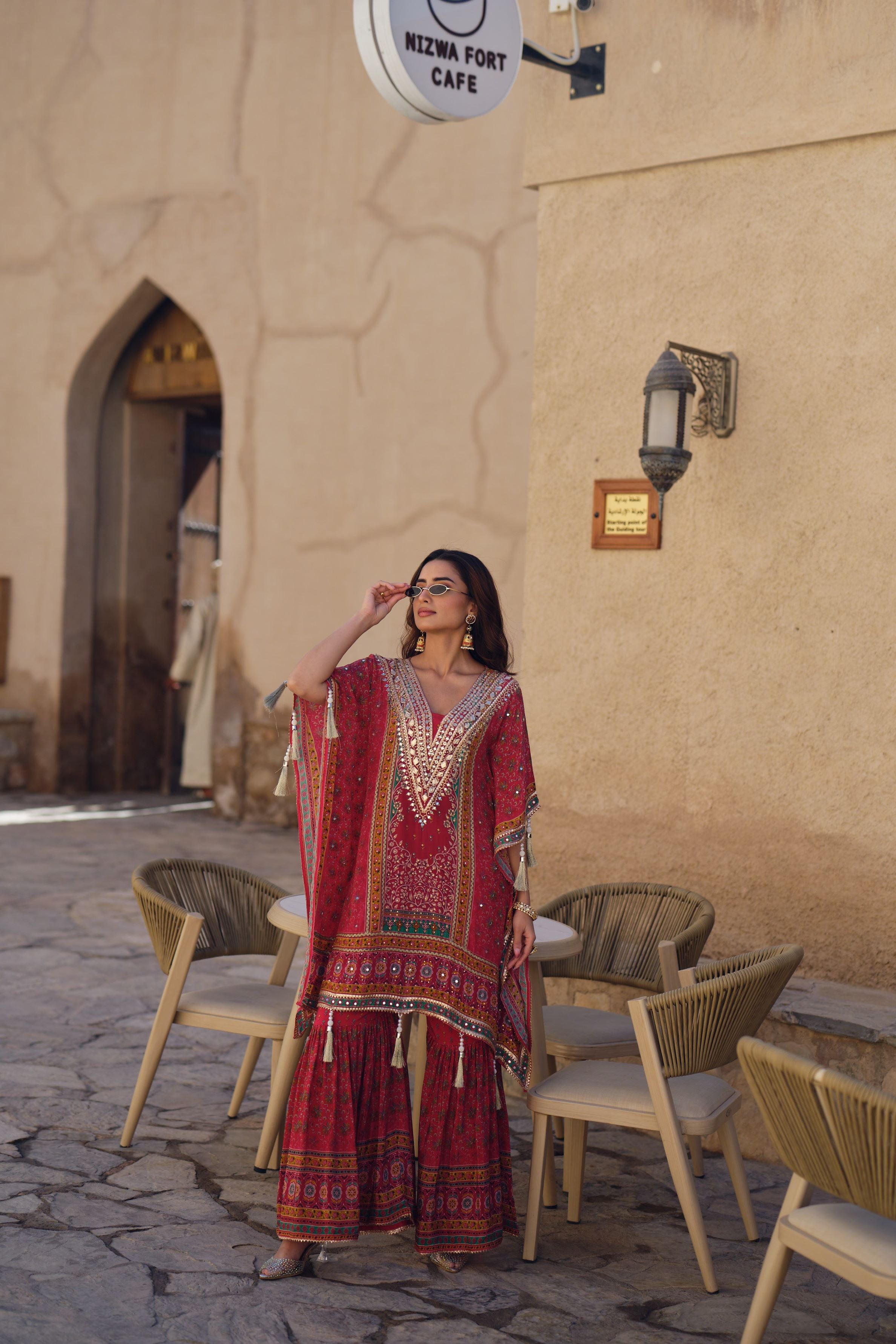 Rose Pink Crepe Silk Kaftan Set