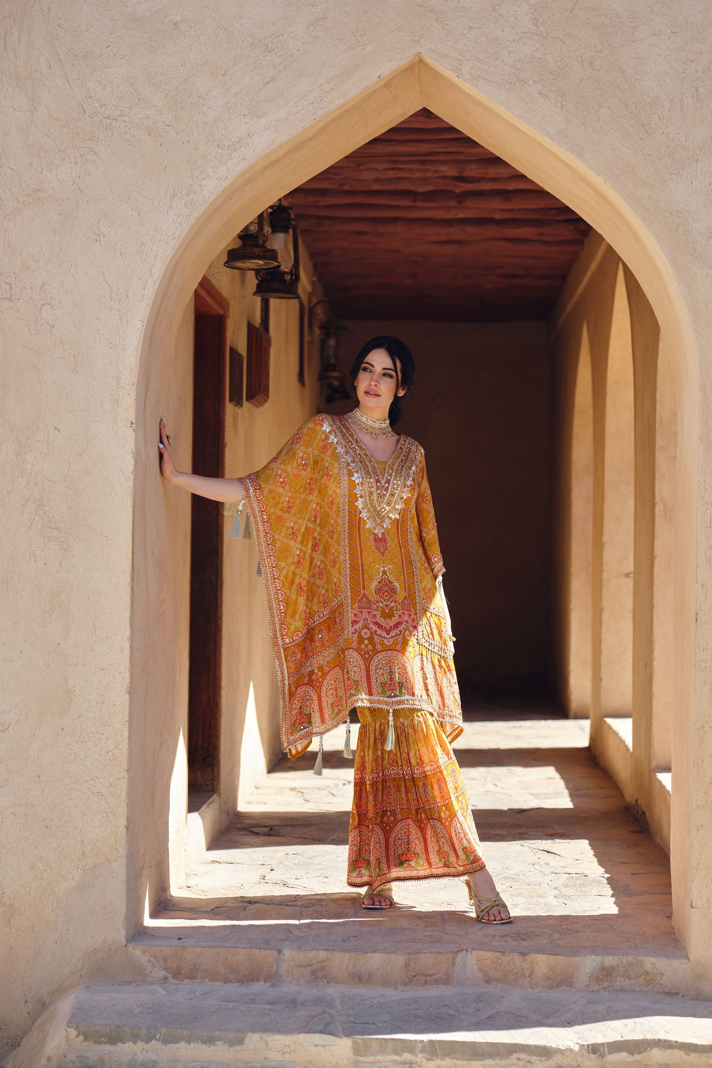 Golden Radiance Printed Kaftan Set