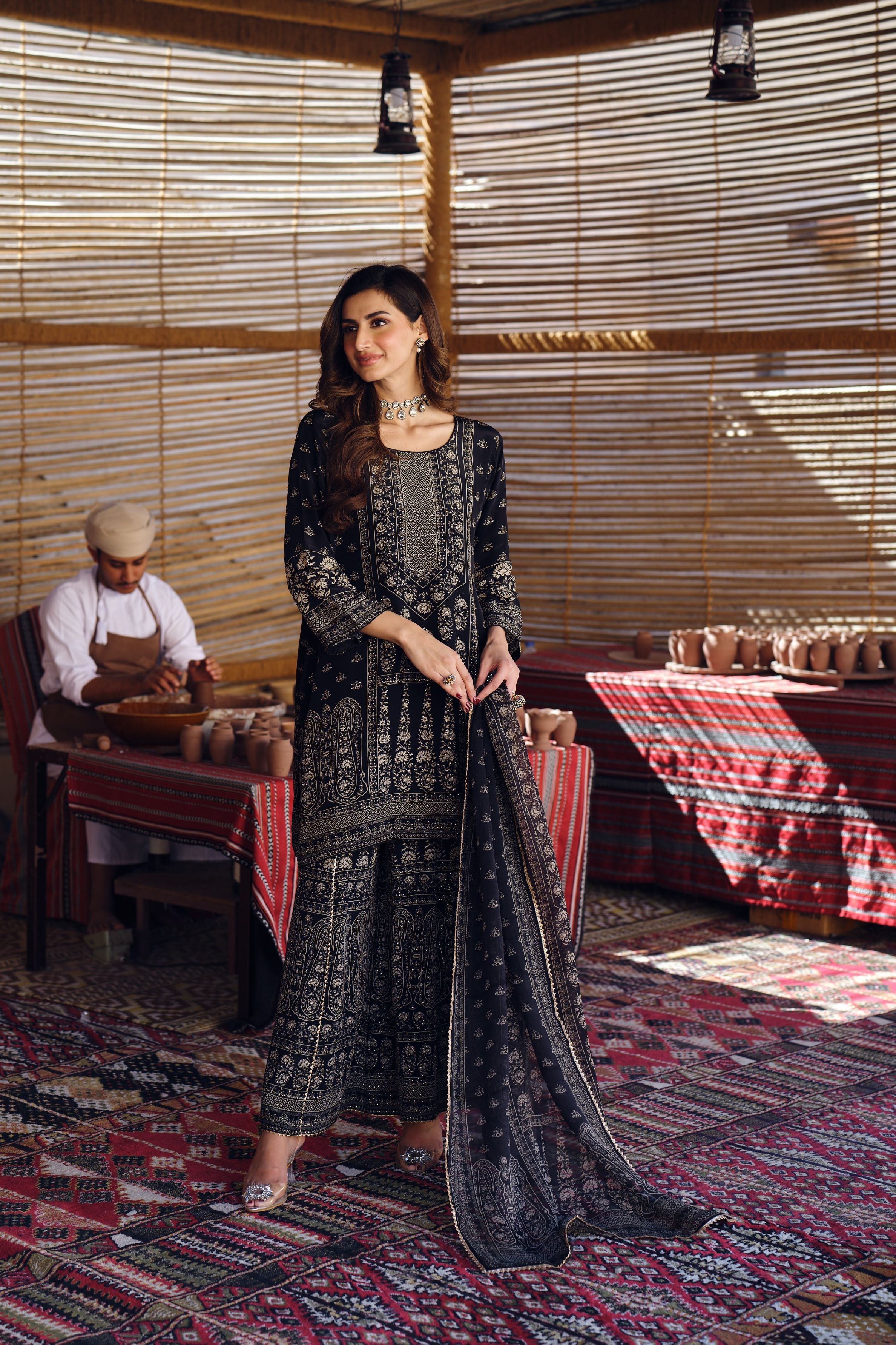 Imperial Black Crepe Silk Palazzo Set