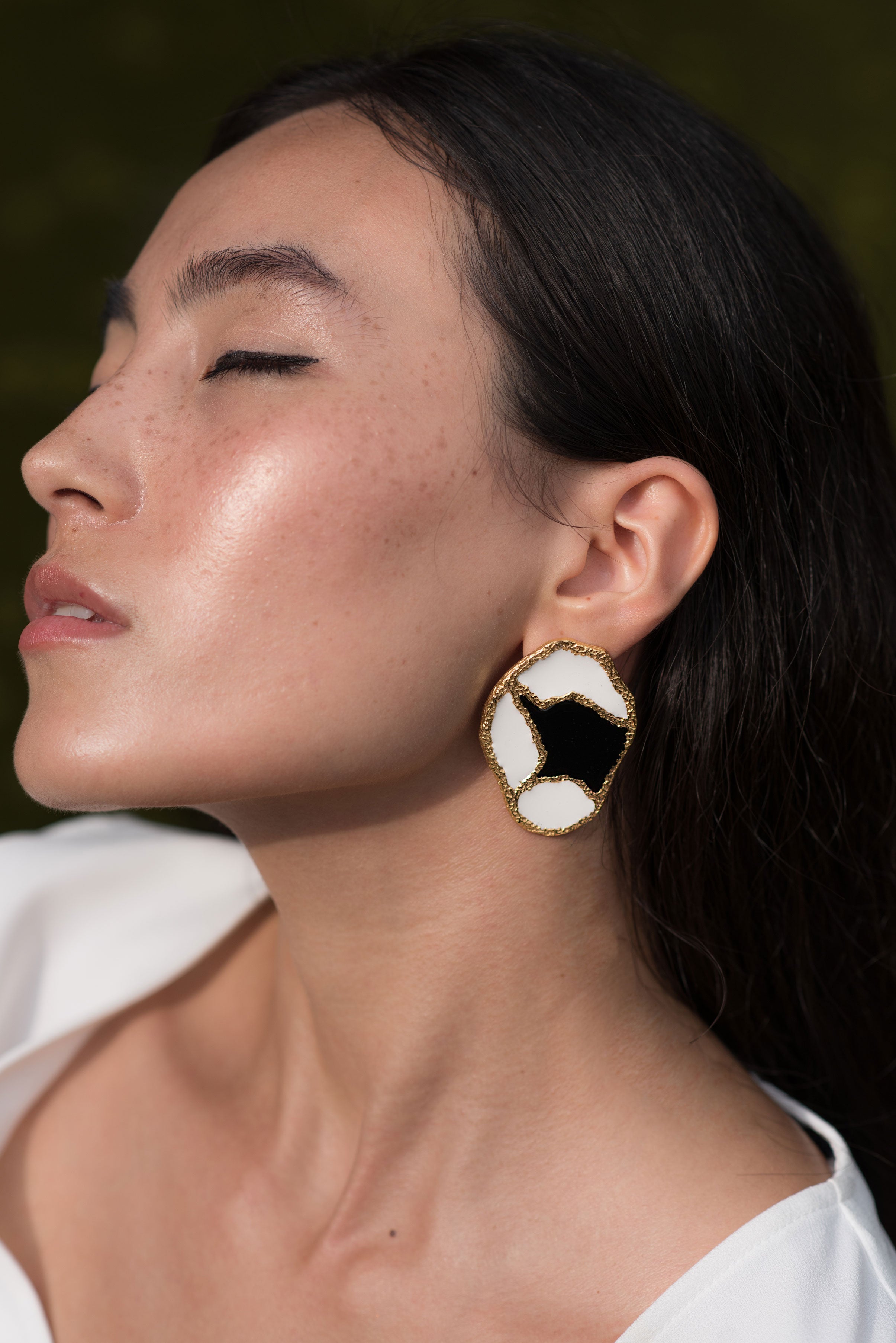 White Enamel Statement Earrings