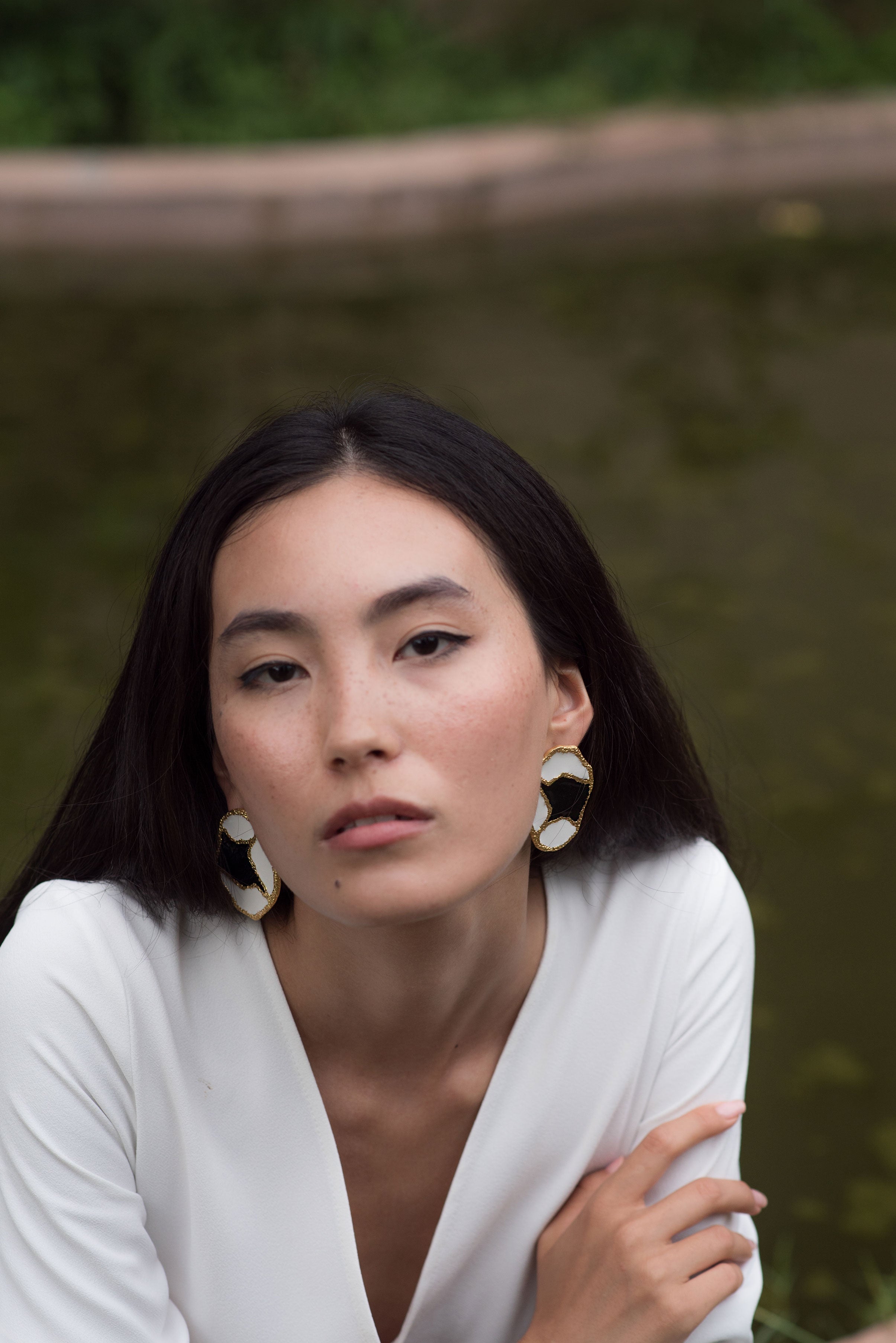 White Enamel Statement Earrings