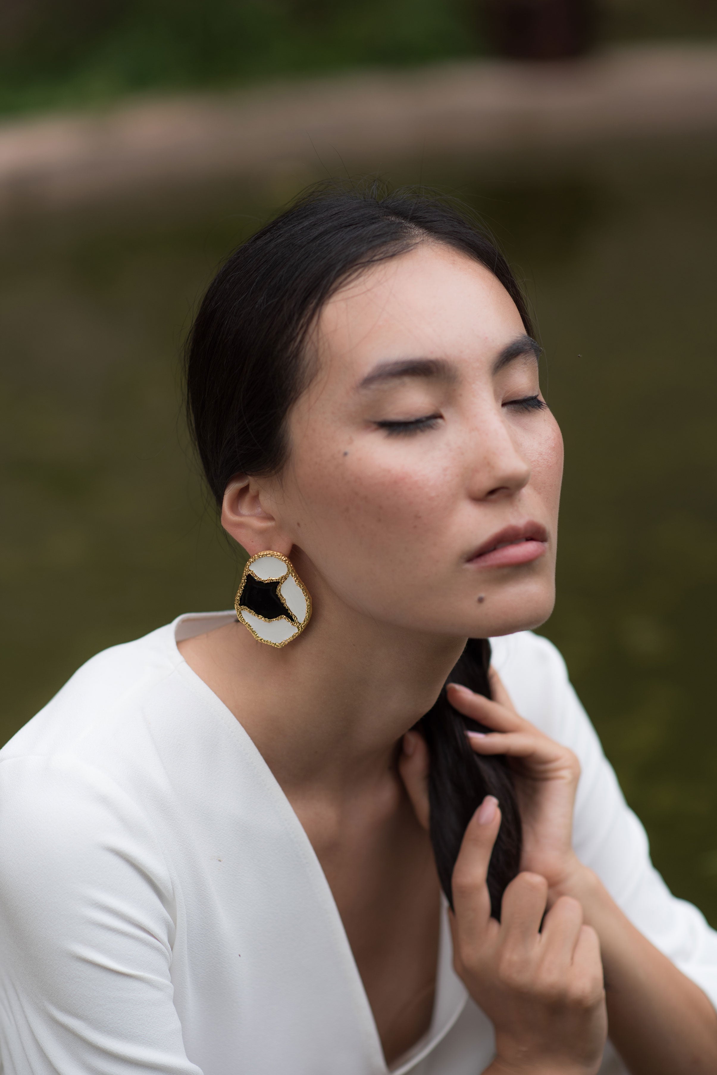 White Enamel Statement Earrings