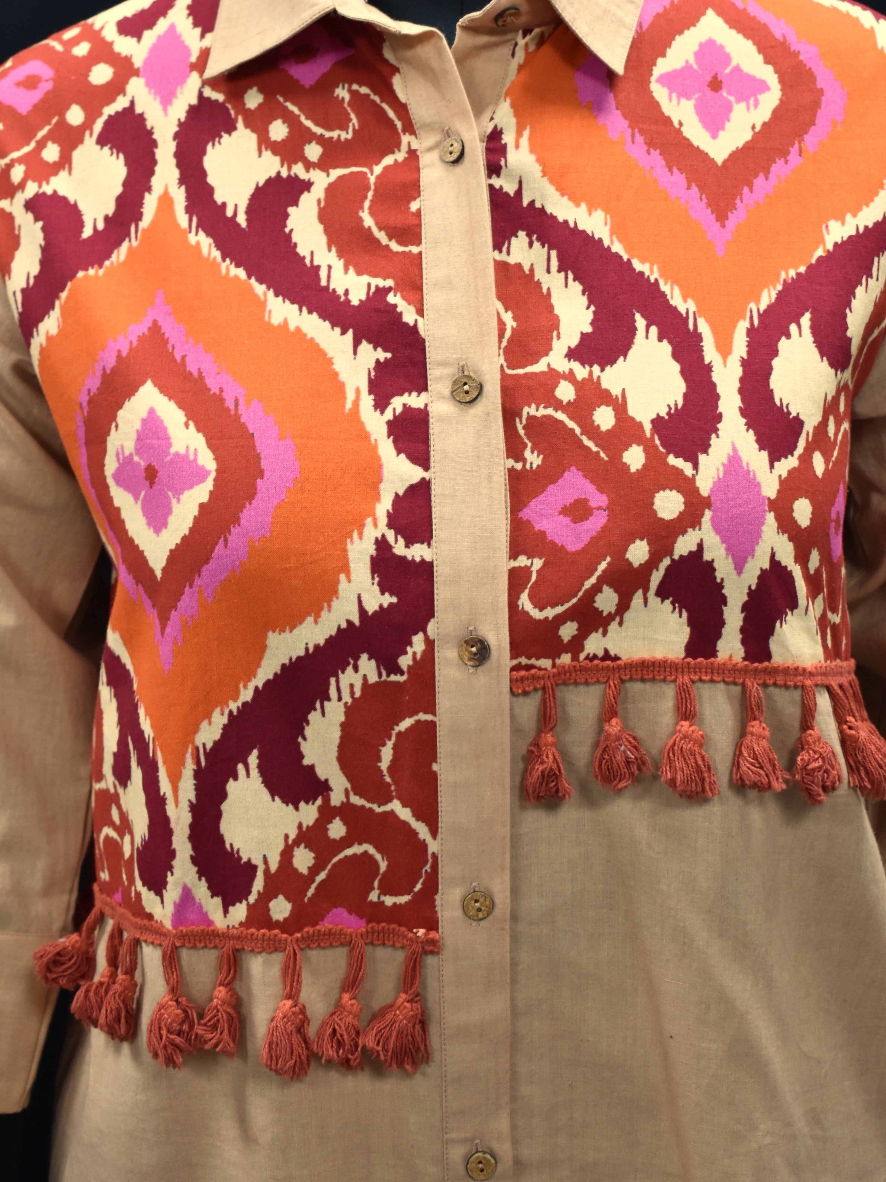 Beige & Multicolor Ikat Print Cotton Co-ord Set