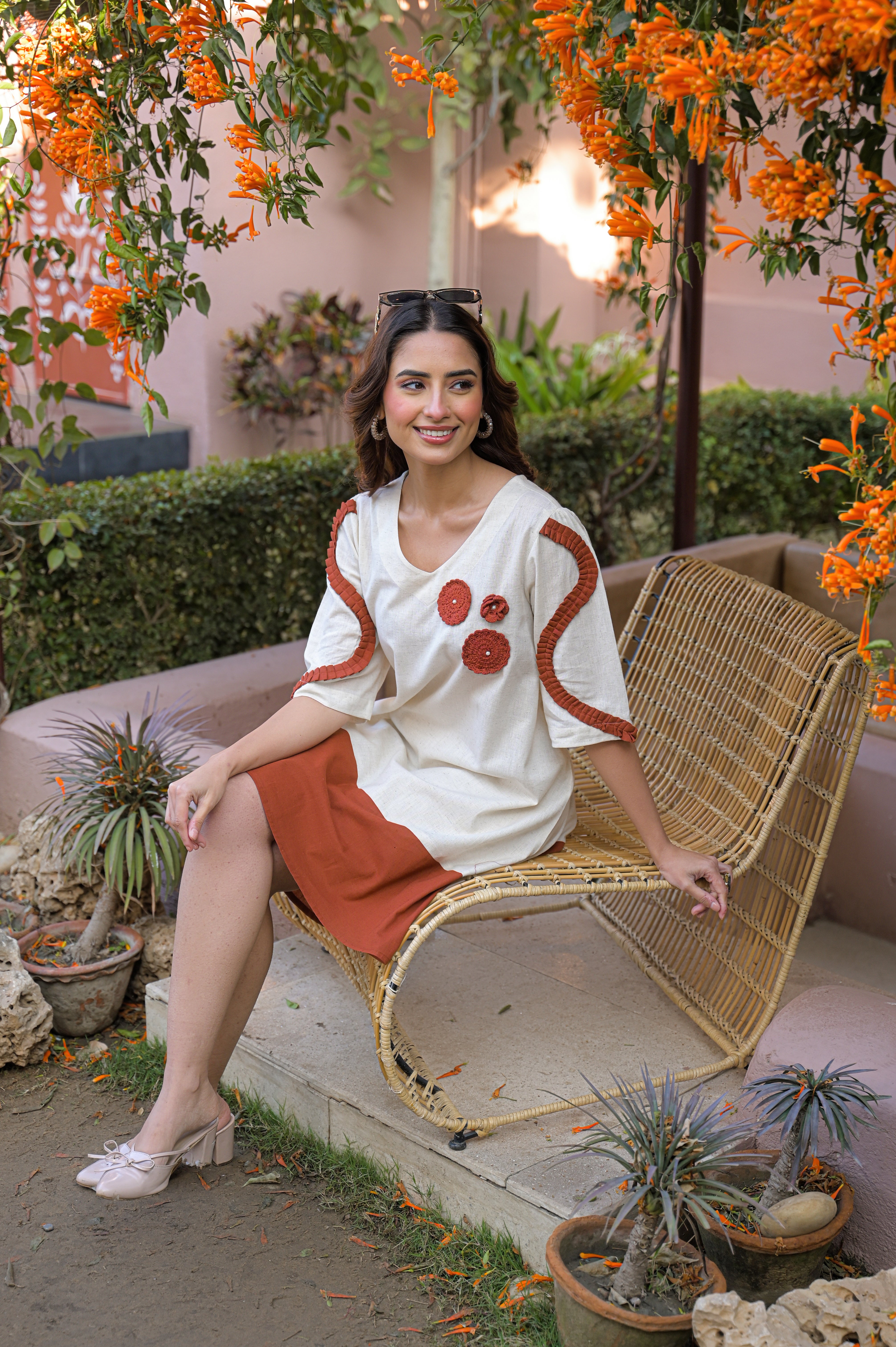 Rust Bloom Embroidered Cotton Dress