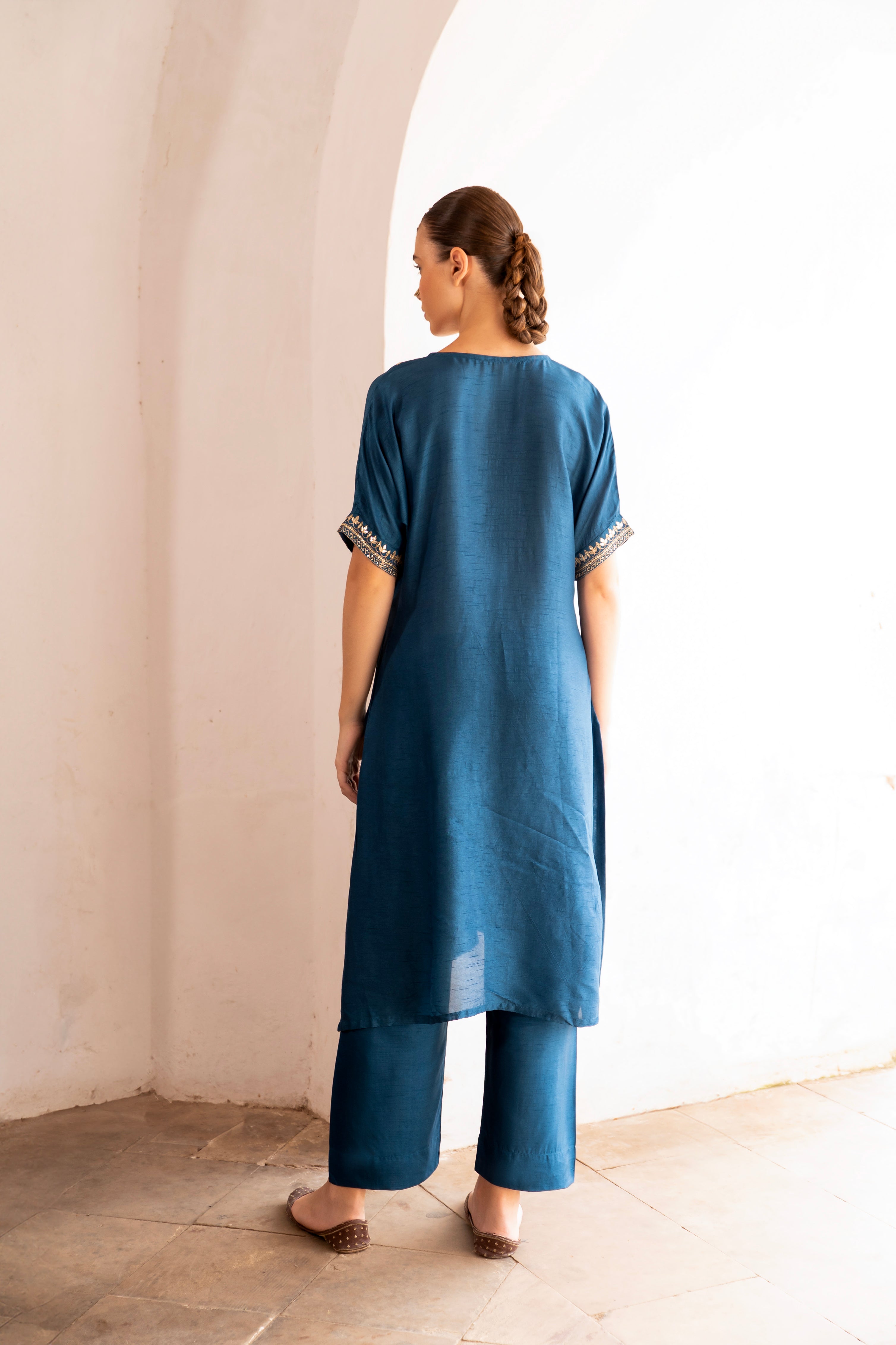 Blue Embellished Dola Silk Kurta Set