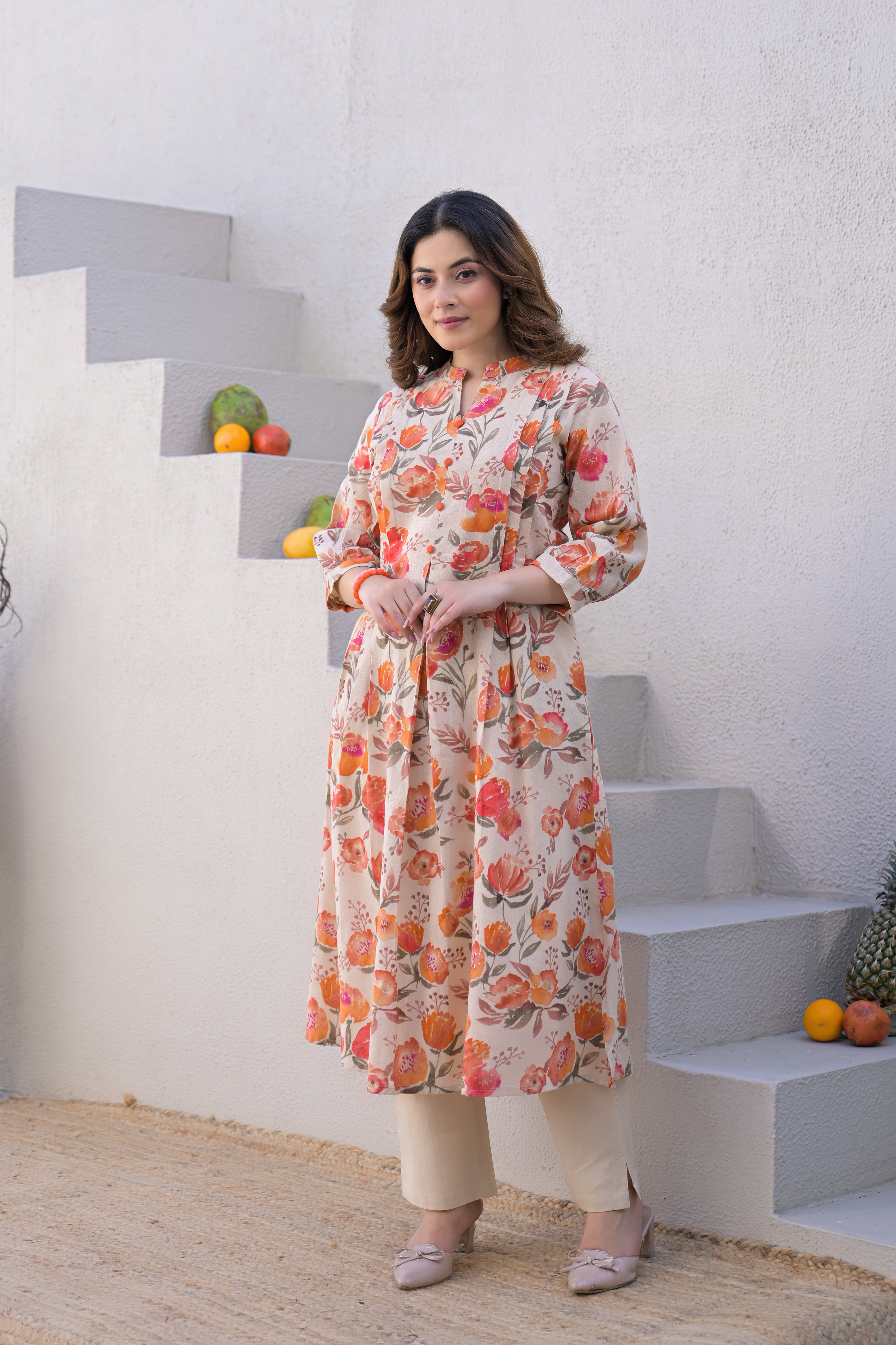 Sunset Bloom Printed Cotton Kurta Set