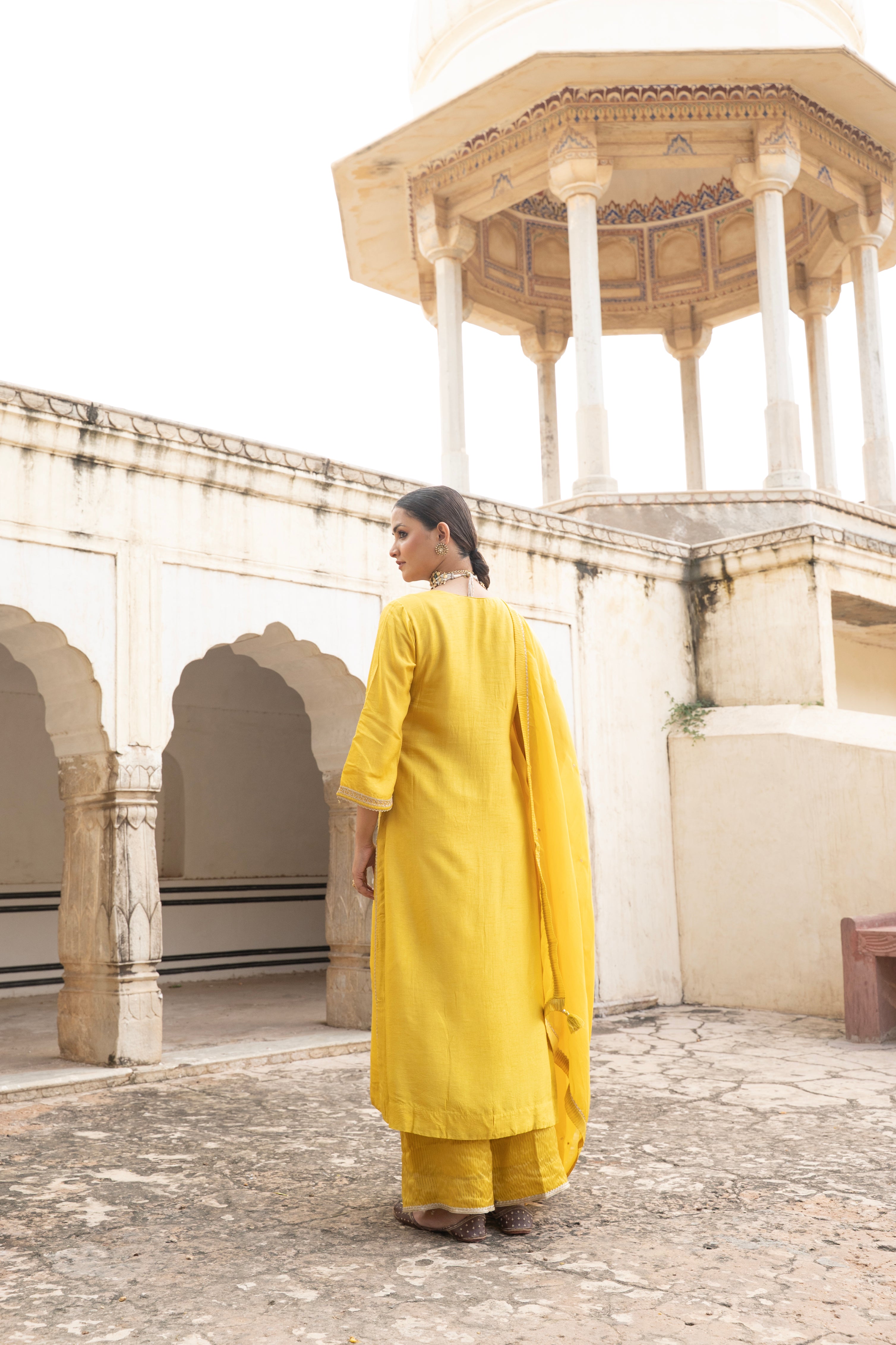 Marigold Yellow Embellished Dola Silk Pant Set