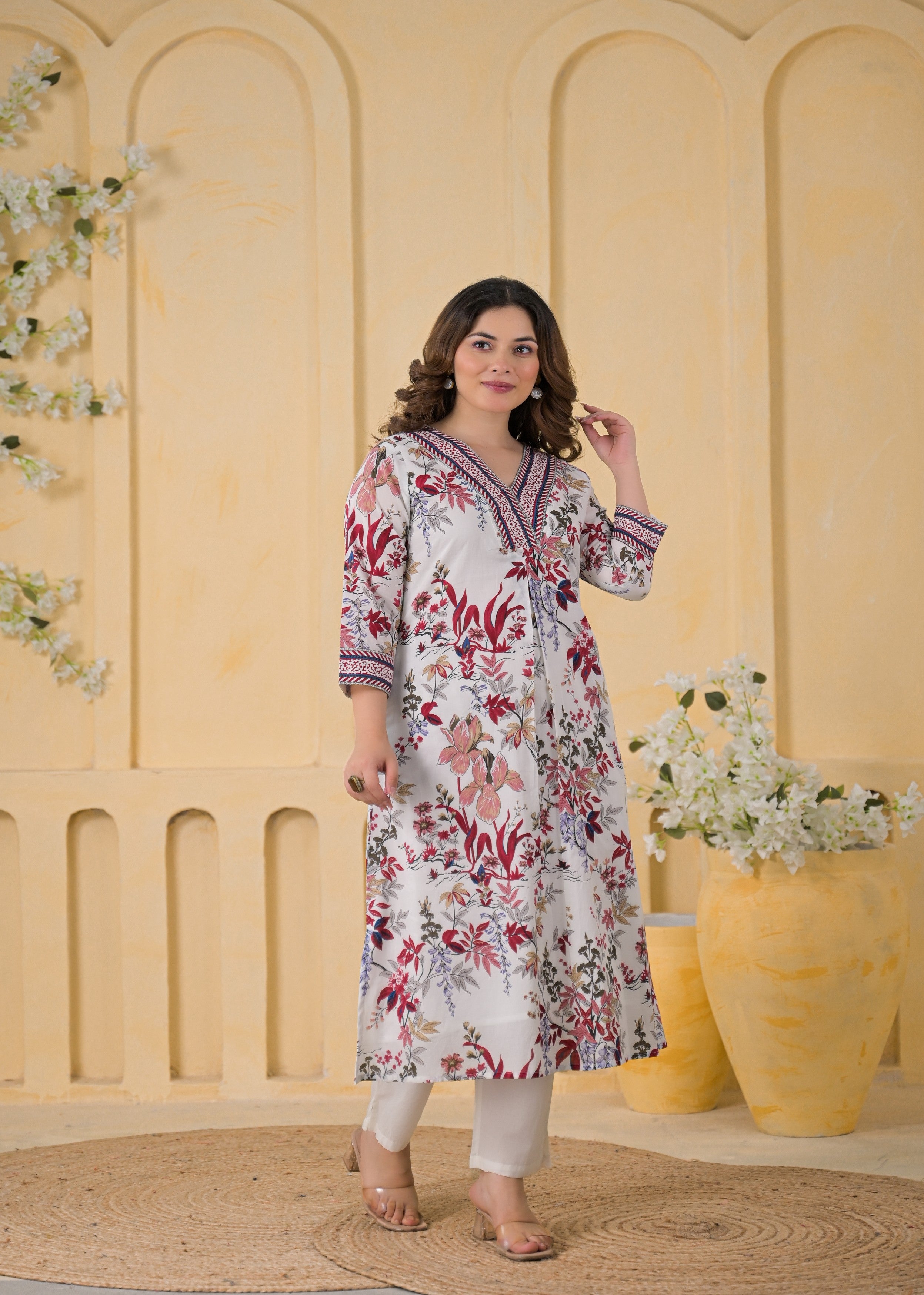 Off-White Printed Mul-Cotton Kurta Set