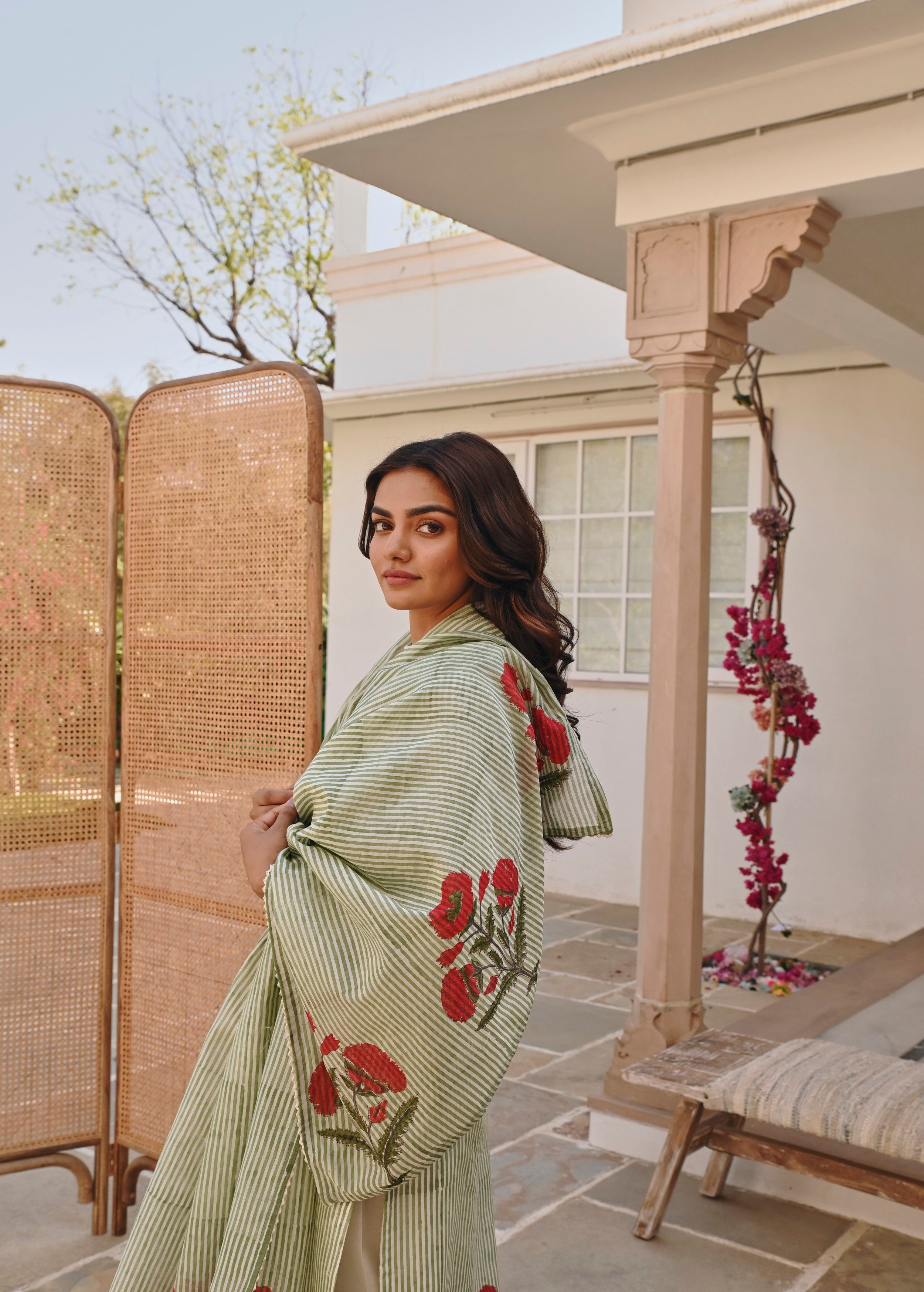 Mint Green Printed Chanderi Silk Pant Set