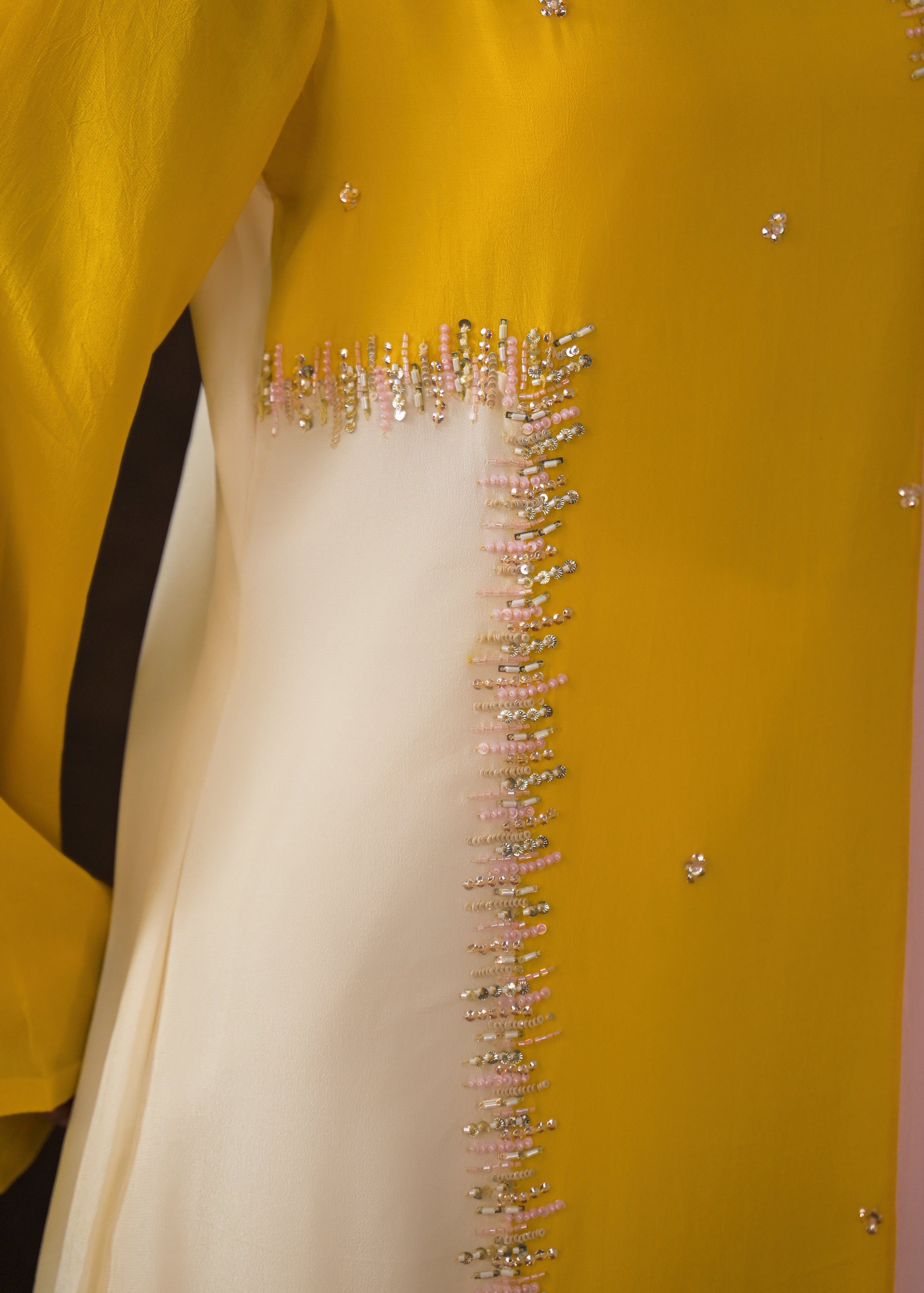 Soft Ivory Embellished Chinon Silk Palazzo Set