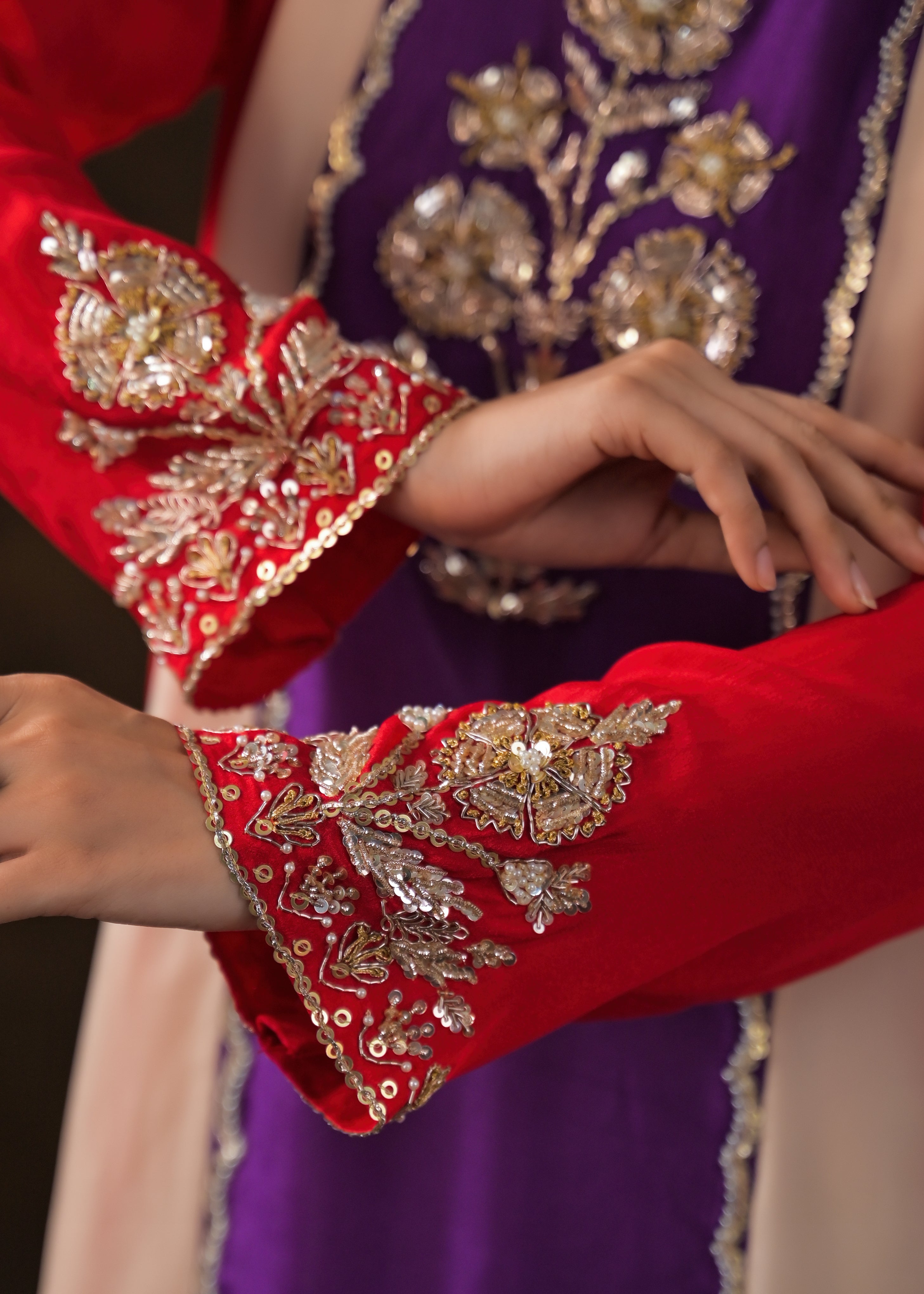 Multi-Color Embellished Chinon Silk Palazzo Set