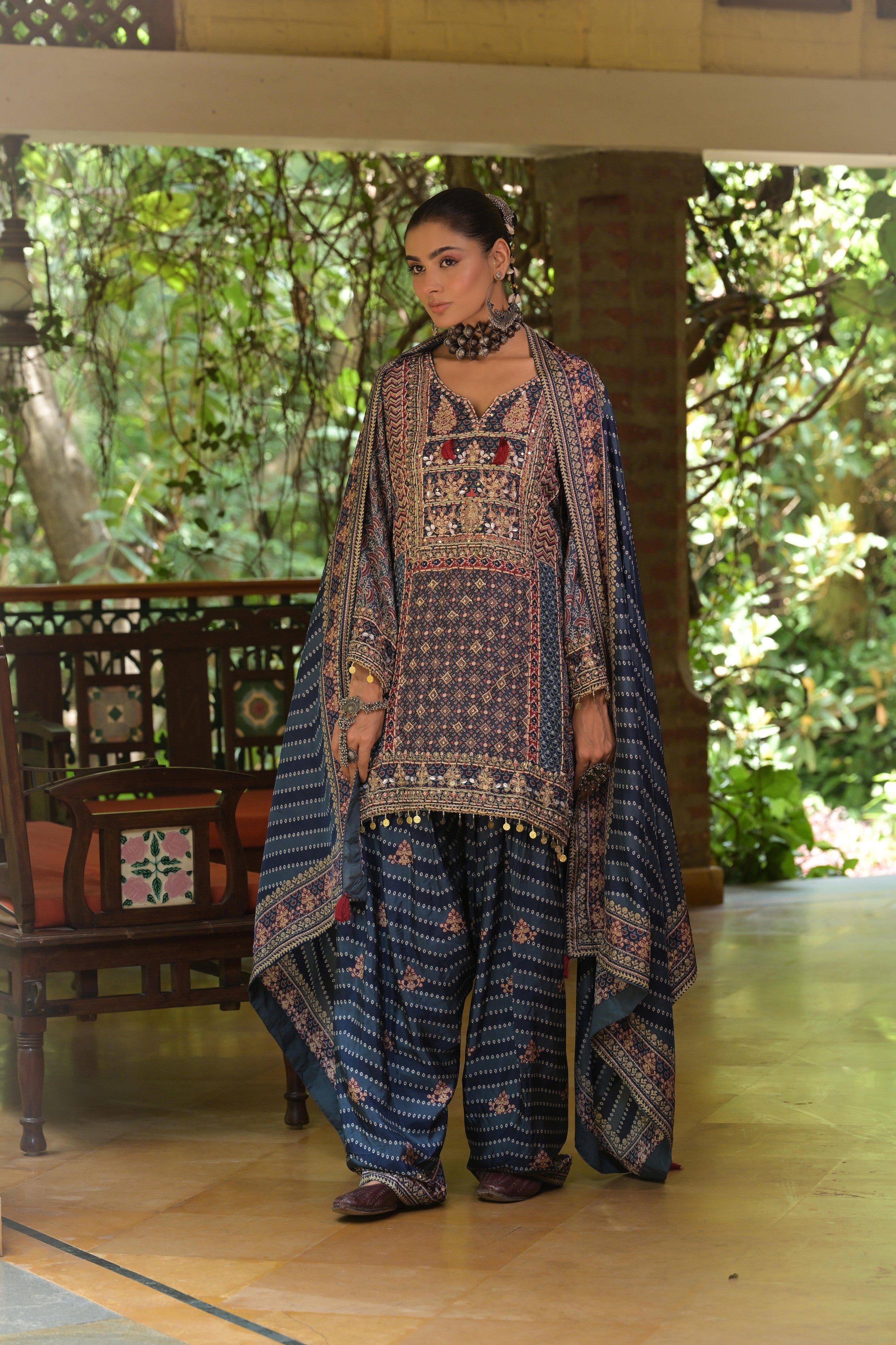 Deep Indigo Embellished Crepe Silk Salwar Set