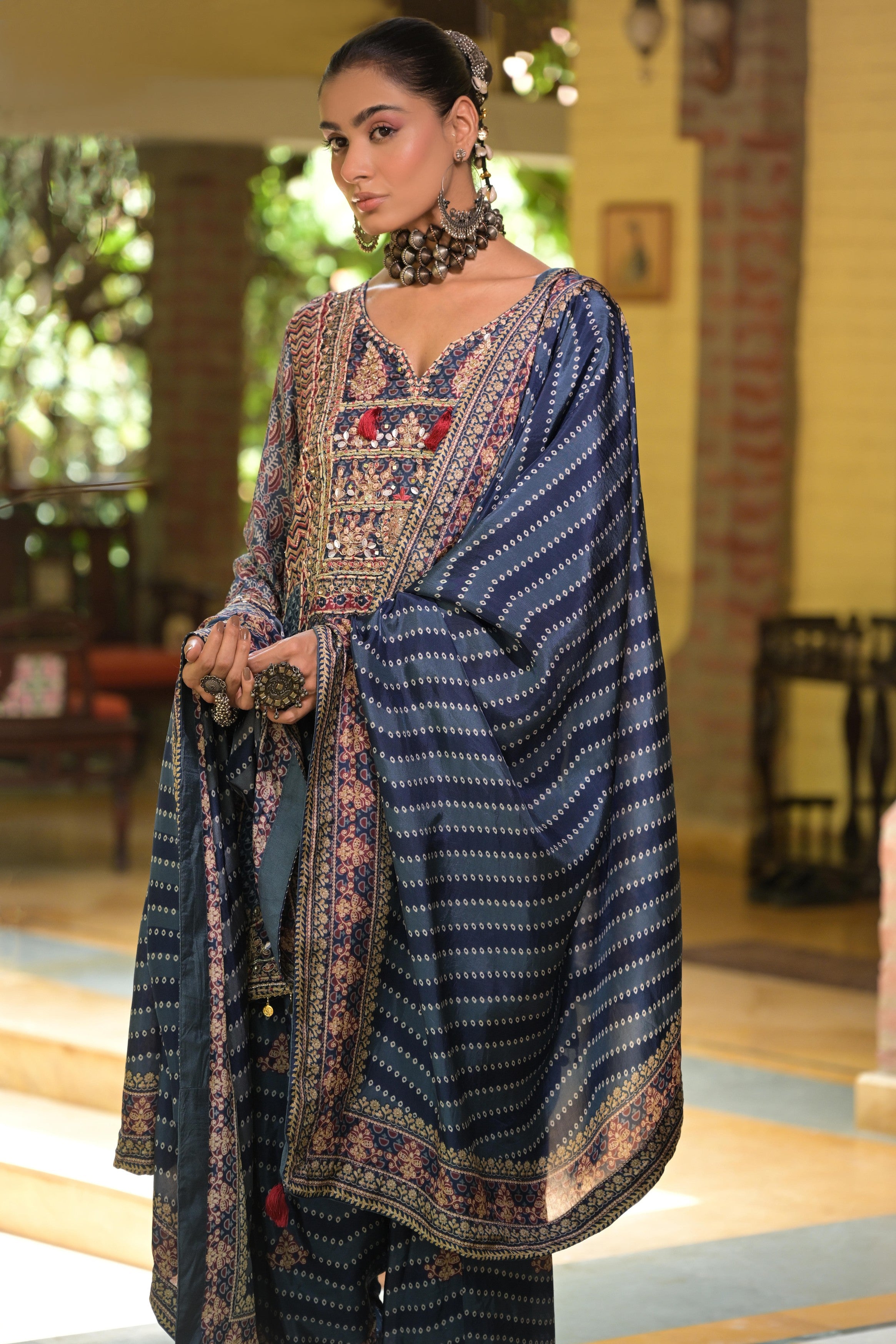 Deep Indigo Embellished Crepe Silk Salwar Set