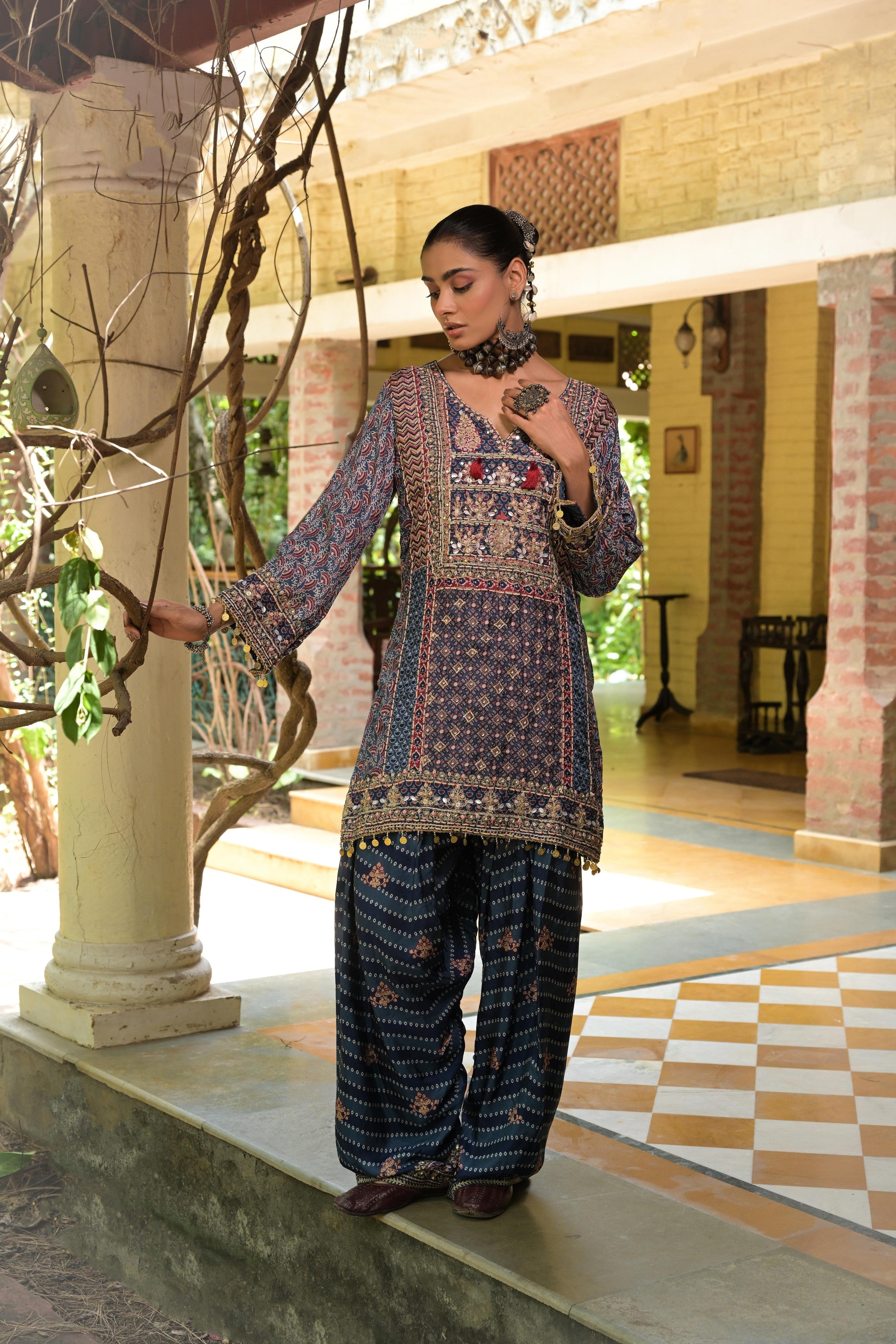Deep Indigo Embellished Crepe Silk Salwar Set