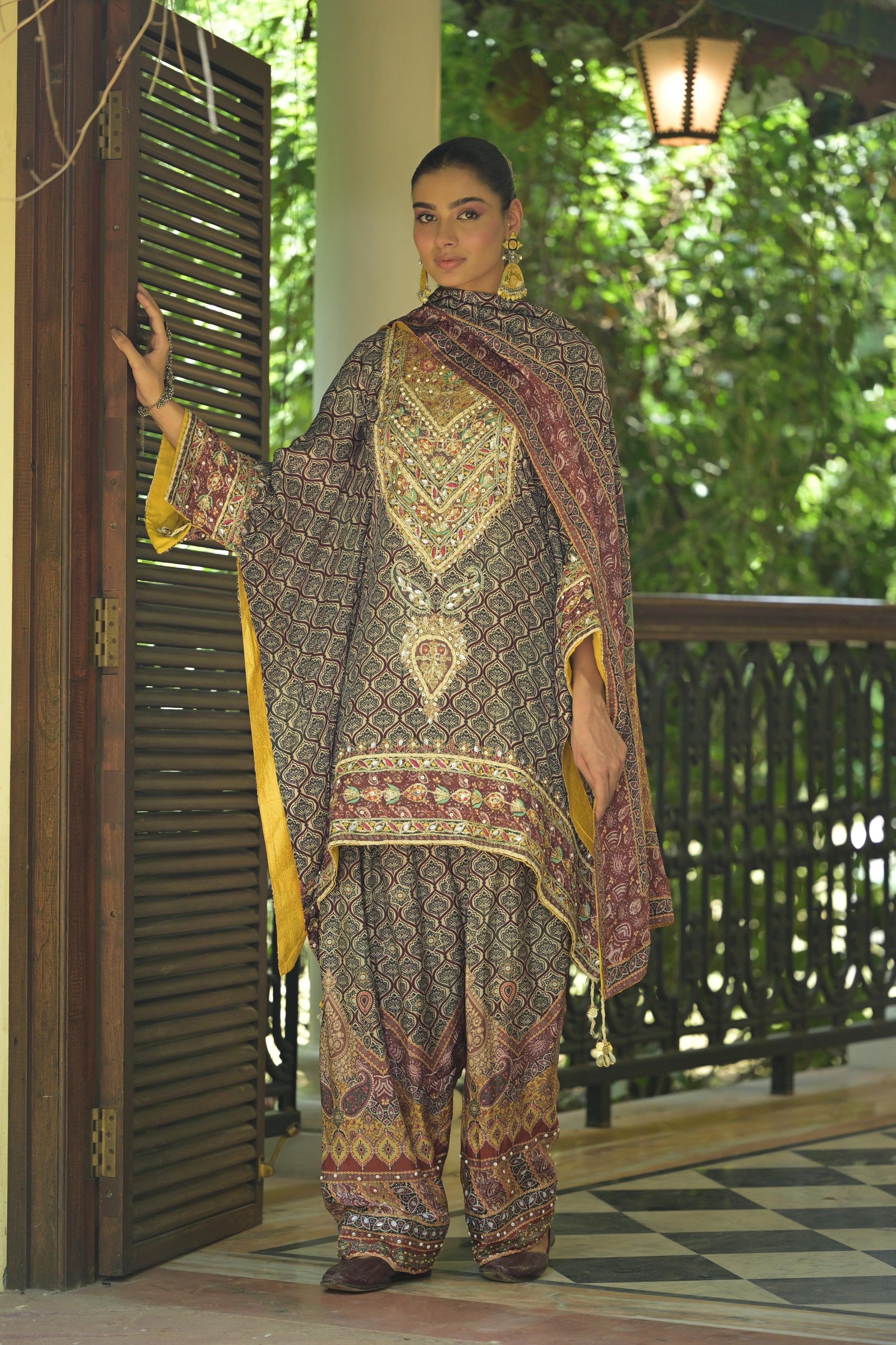 Multicolor Embellished Crepe Silk Salwar Set