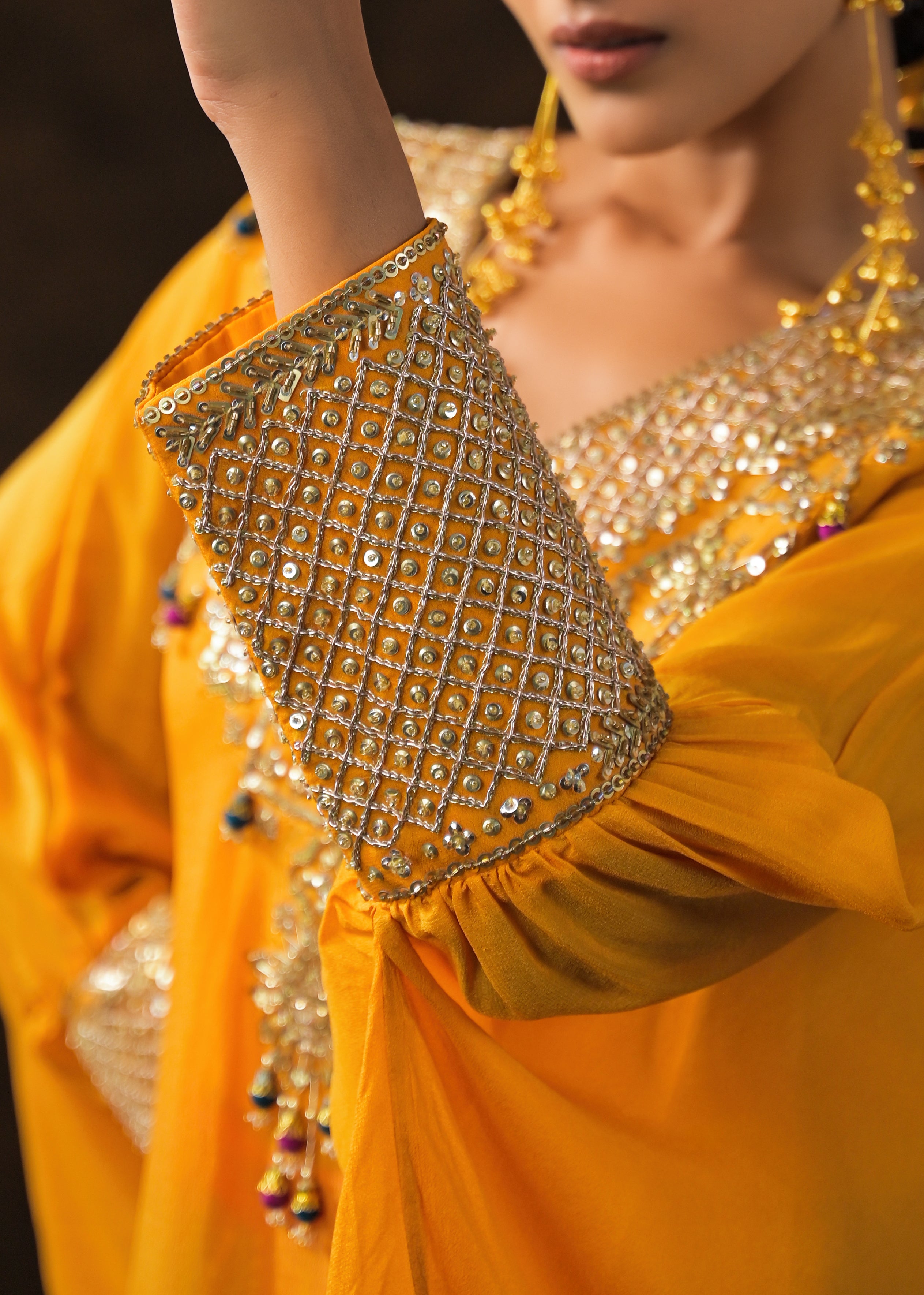 Golden Yellow Embellished Chinon Silk Palazzo Set