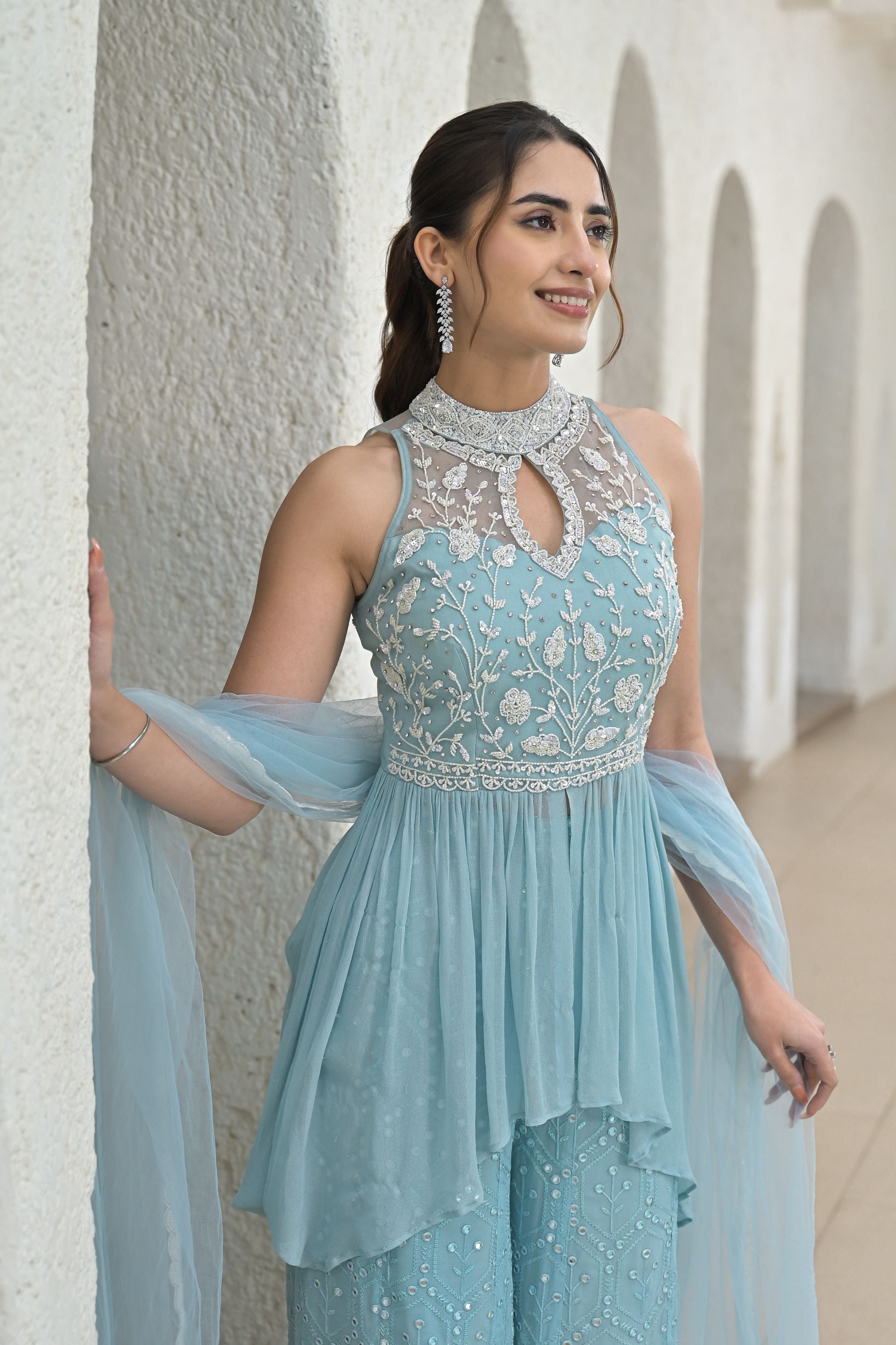 Light Blue Georgette Silk Palazzo Set