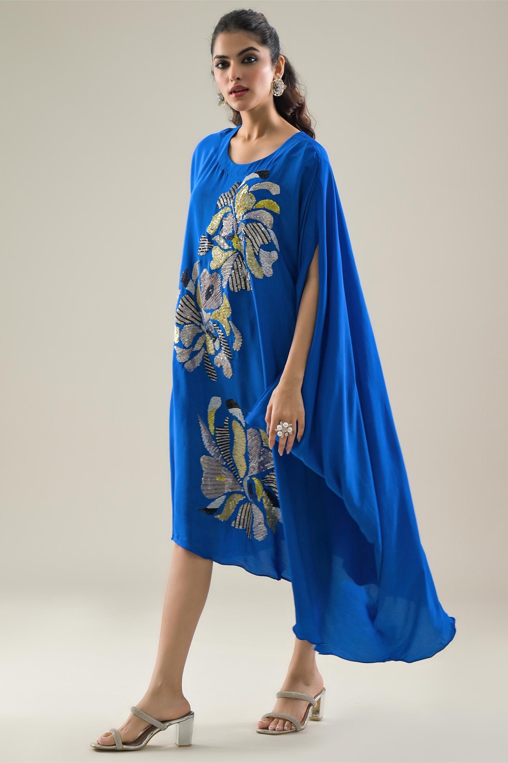 Blue Embellished Premium Silk Dress