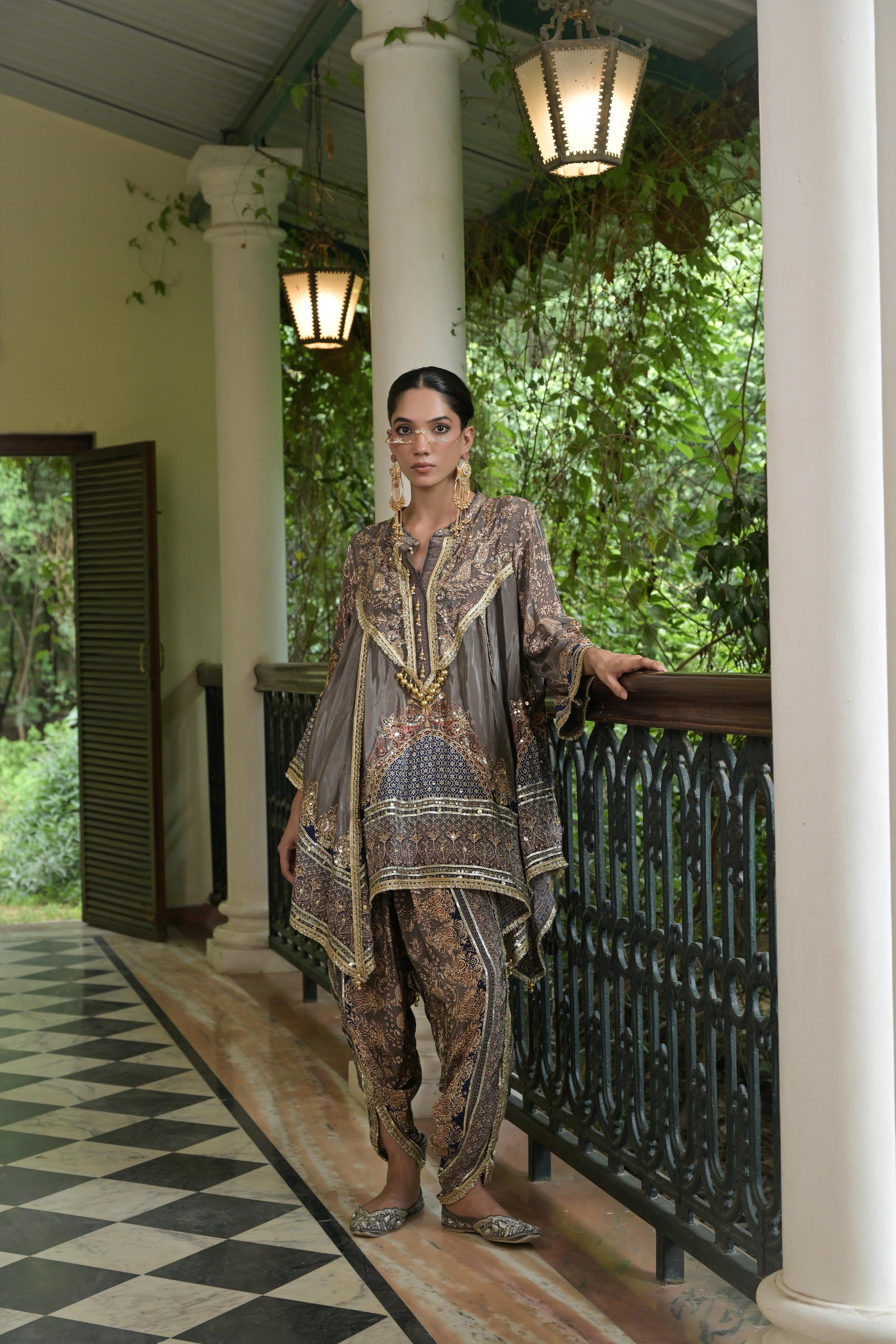 Charcoal Grey Embellished Crepe Silk Dhoti Set