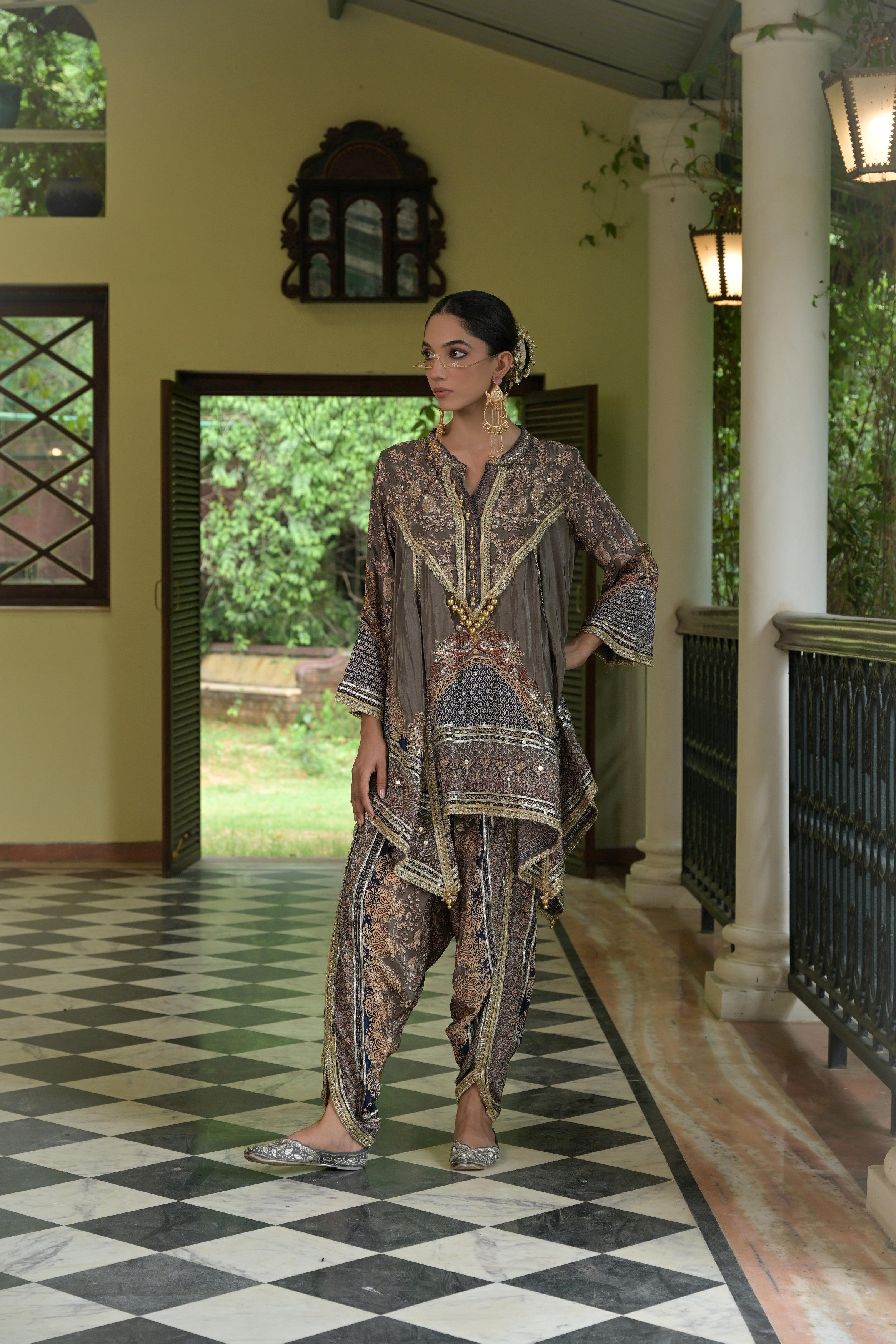 Charcoal Grey Embellished Crepe Silk Dhoti Set
