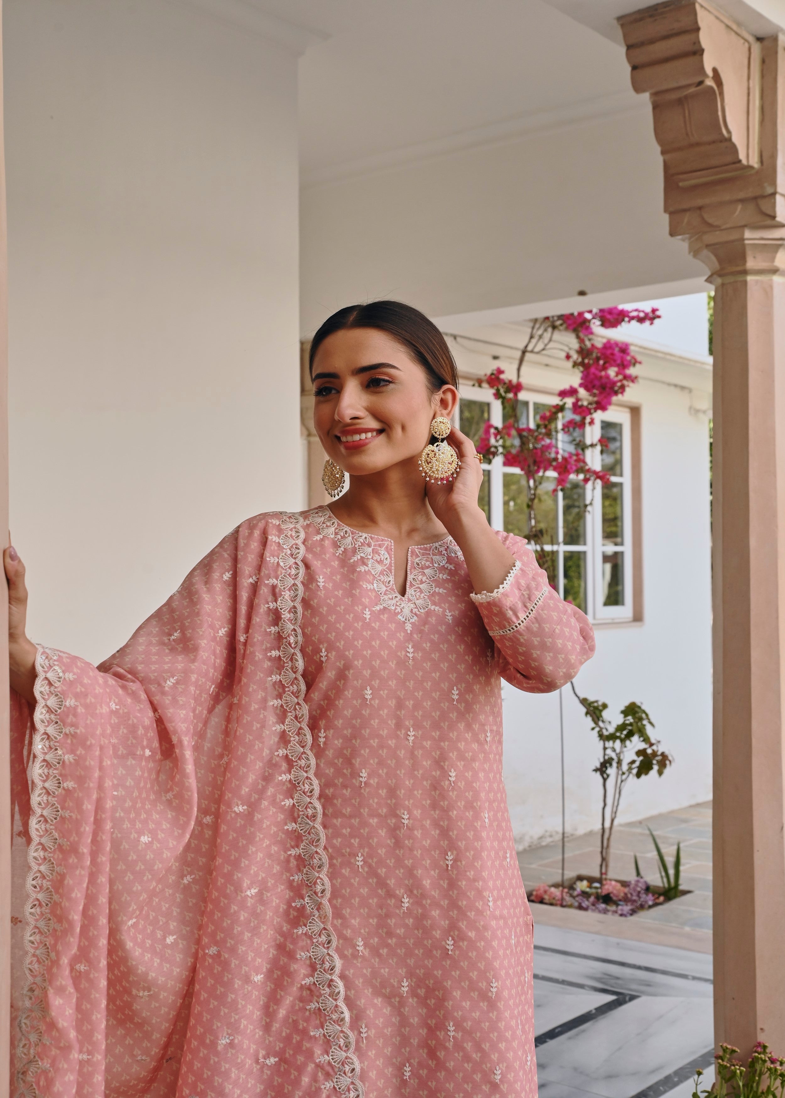 Peach Embroidered Chanderi Silk Sharara Set